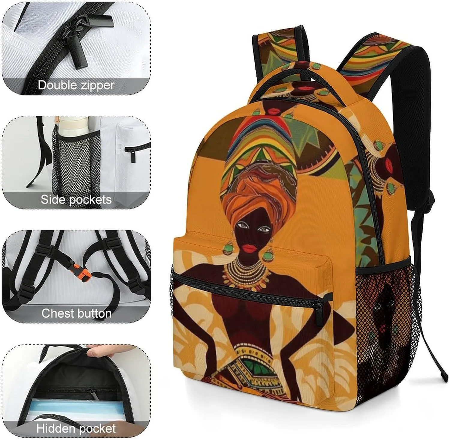 Backpacks African Woman Travel Bag Laptop Backpack Casual Daypack for Weekender Business Hiking