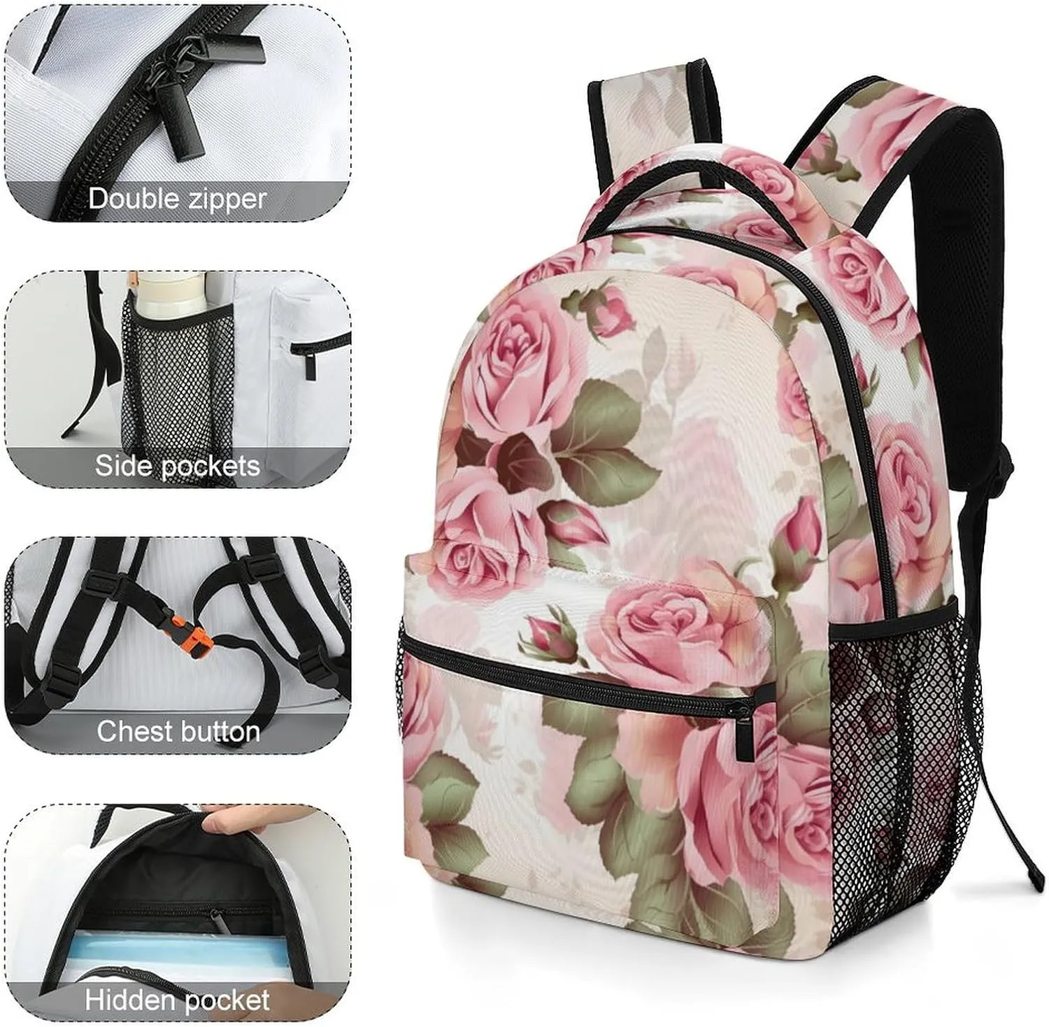 Backpacks Rose Floral Travel Bag Laptop Backpack Casual Daypack for Weekender Business Hiking