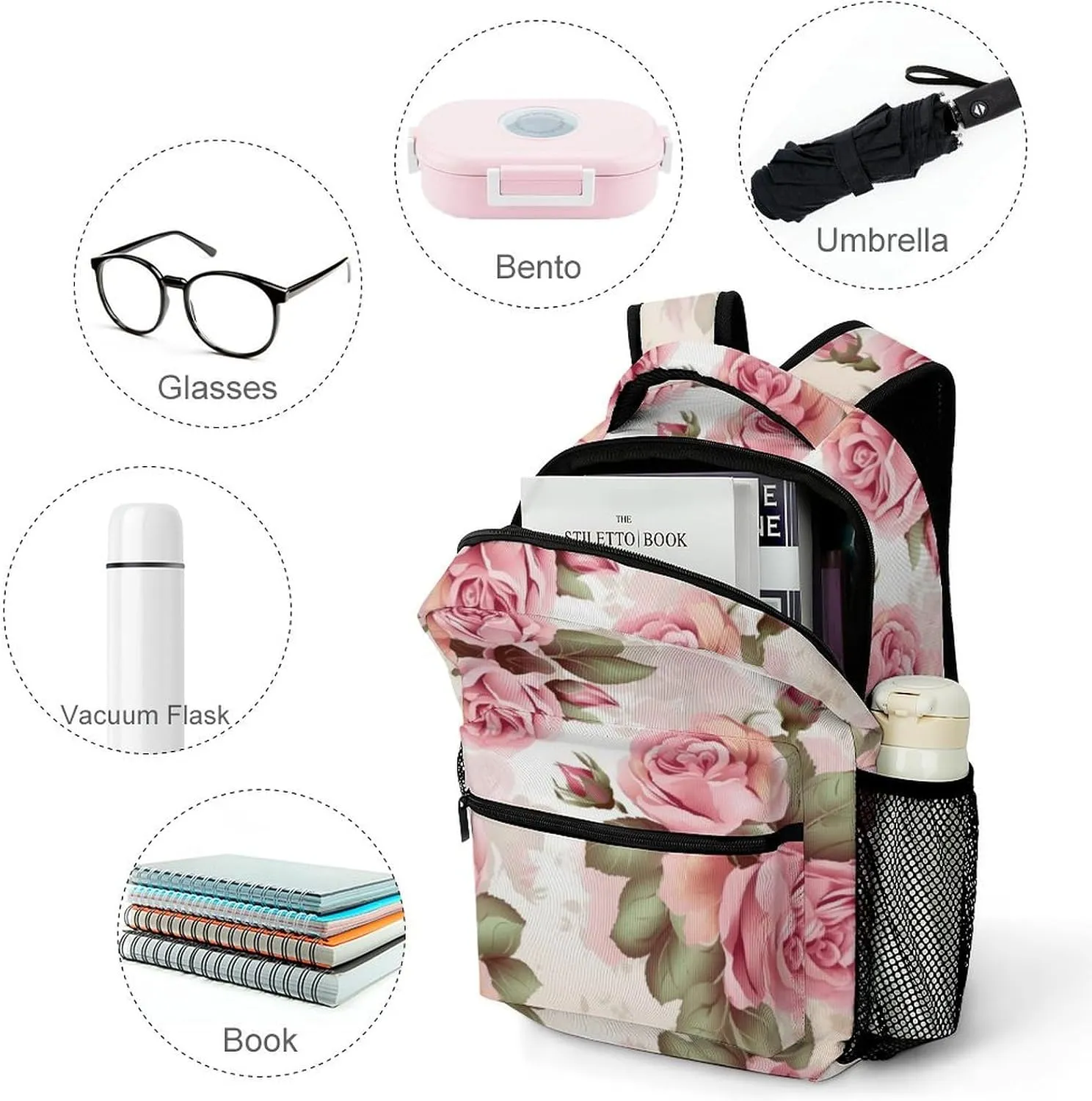 Backpacks Rose Floral Travel Bag Laptop Backpack Casual Daypack for Weekender Business Hiking