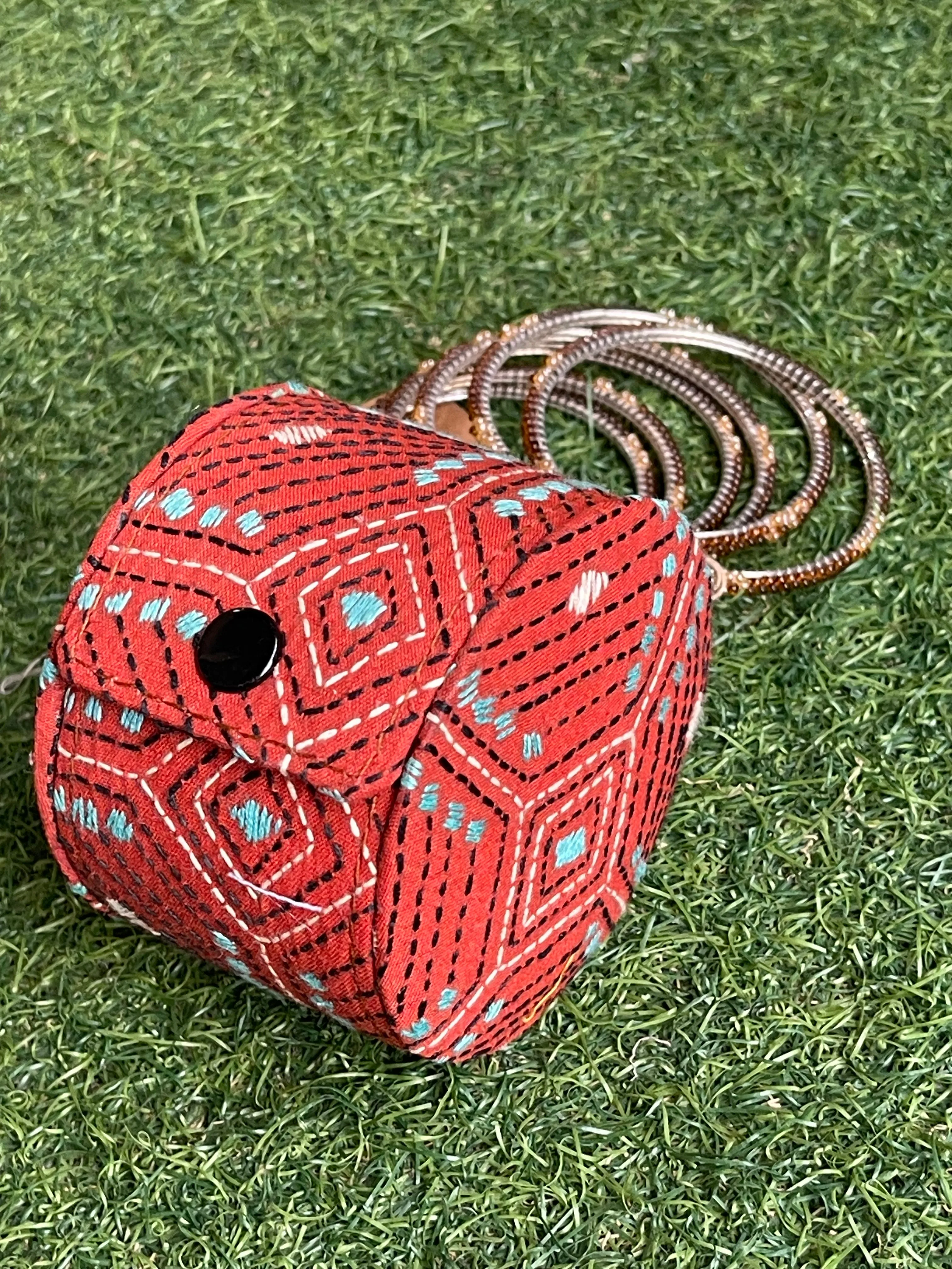 Bangle box with kantha hand embroidery