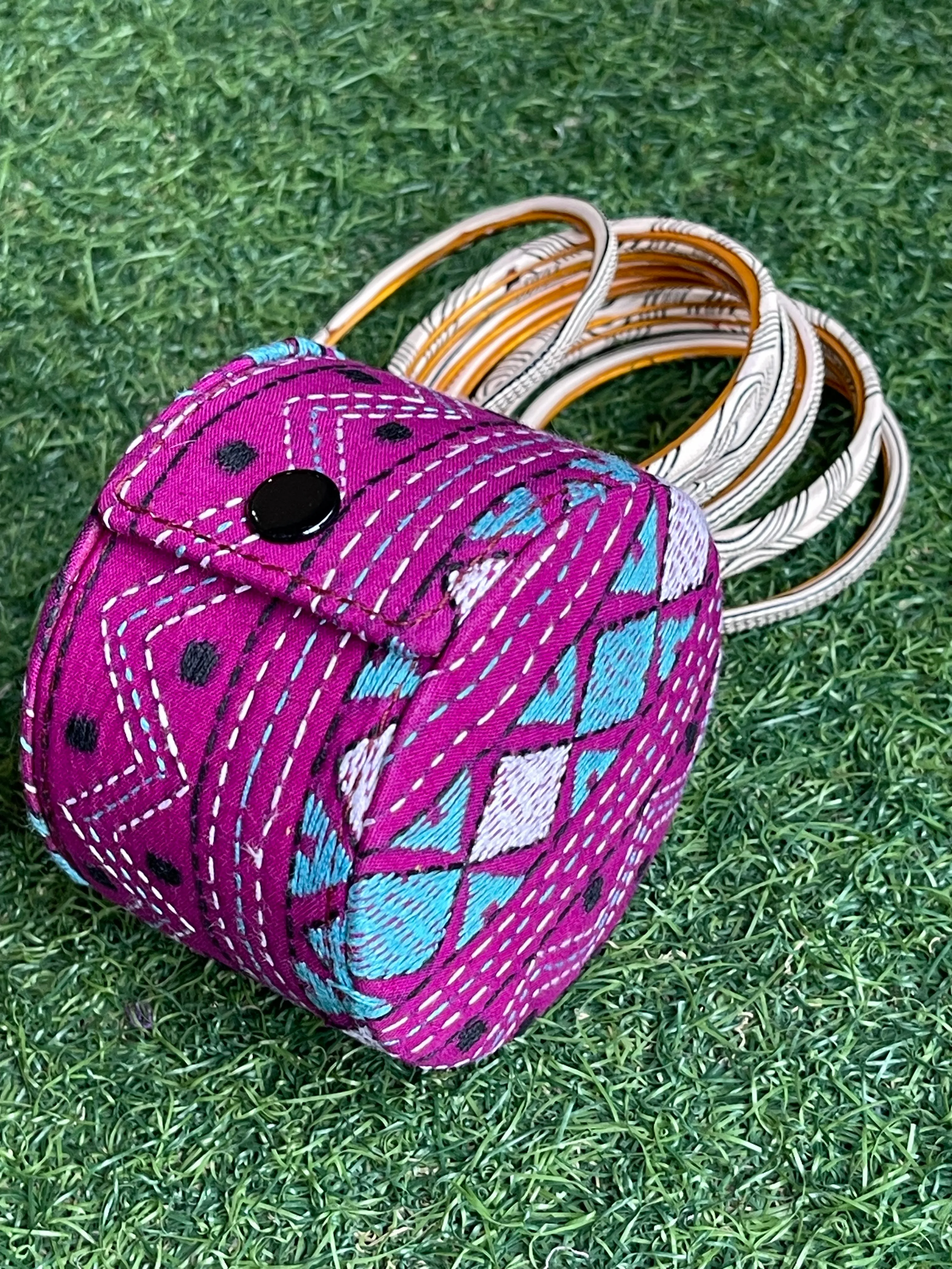 Bangle box with kantha hand embroidery