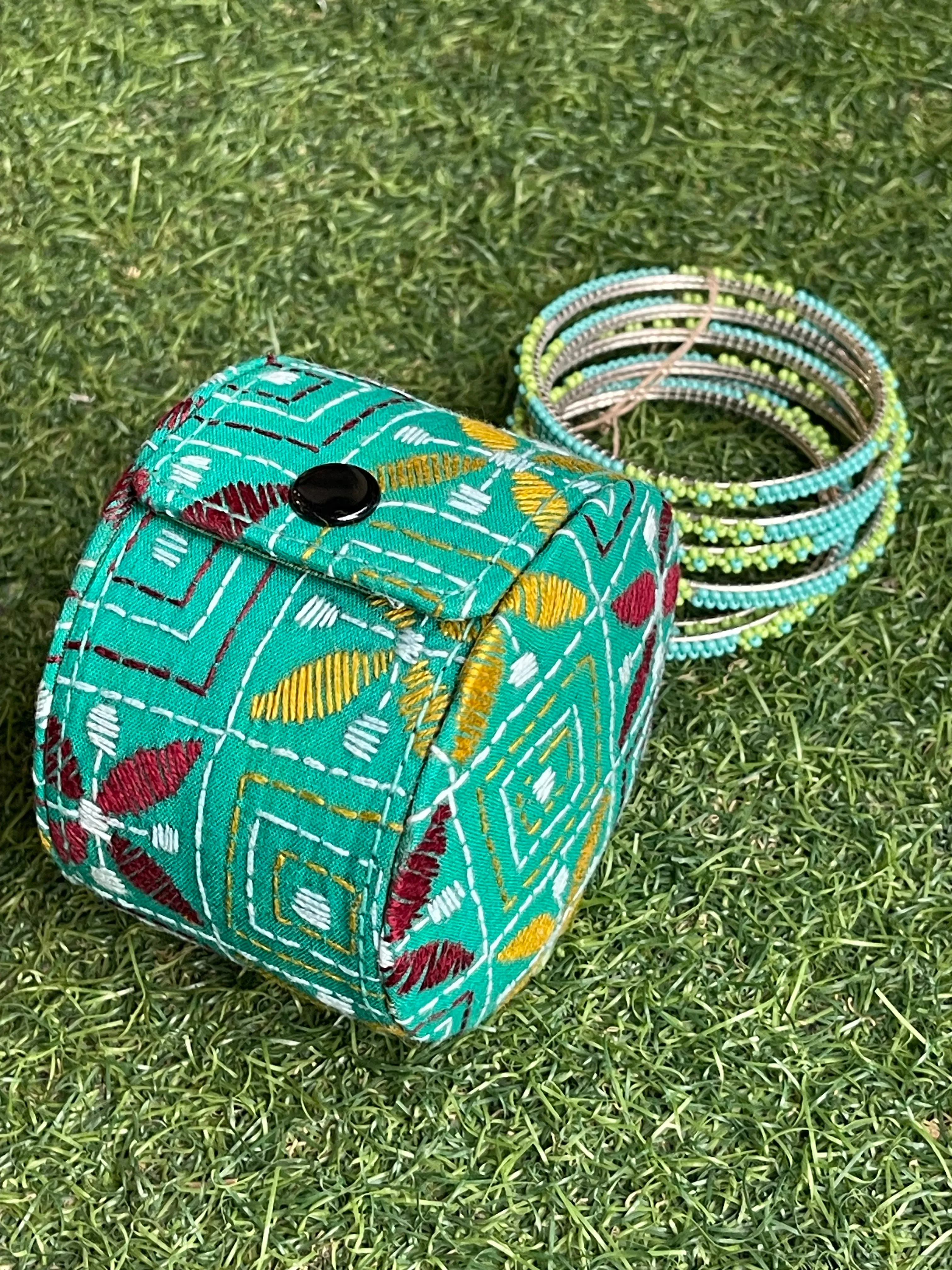 Bangle box with kantha hand embroidery