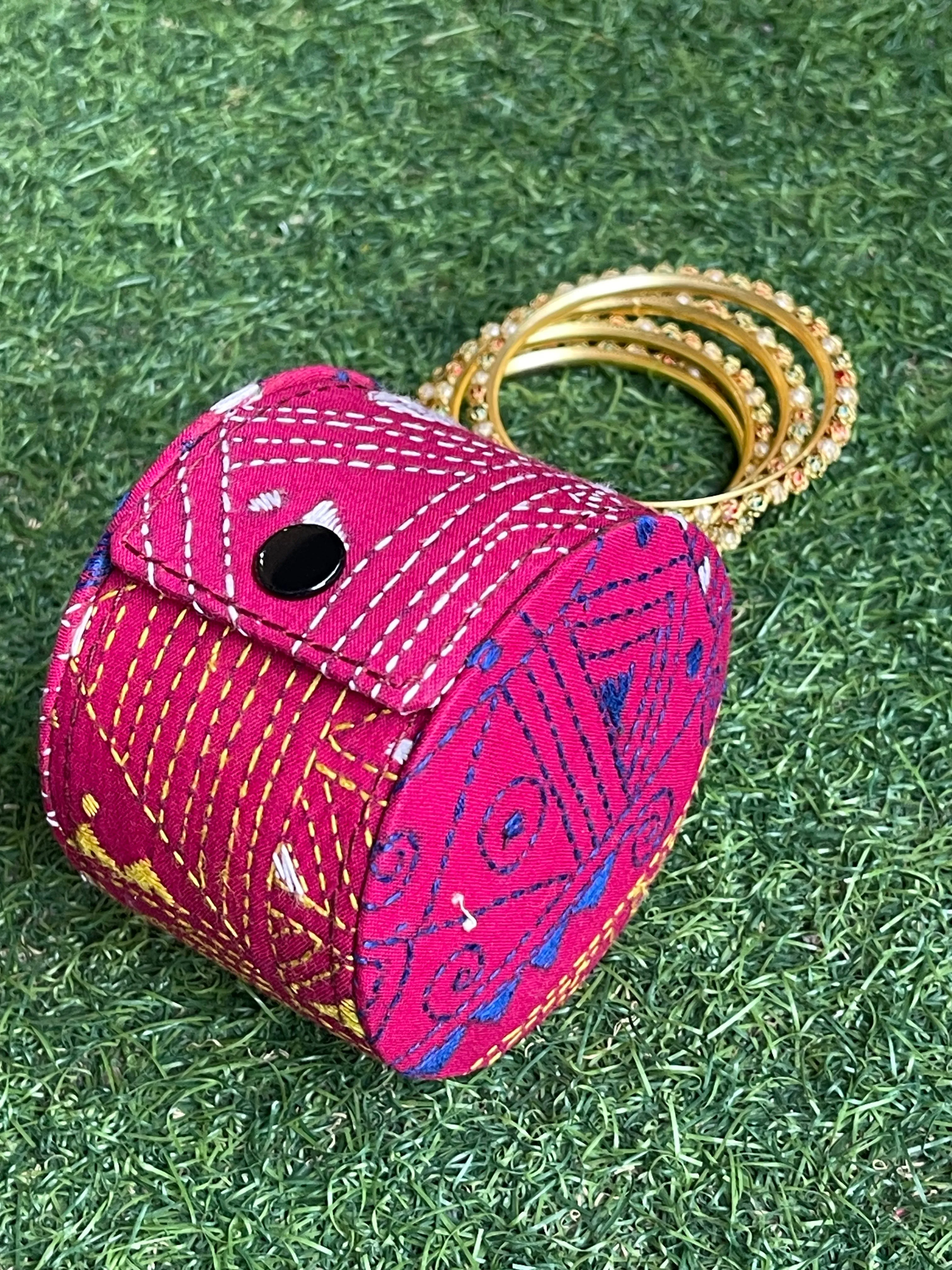 Bangle box with kantha hand embroidery