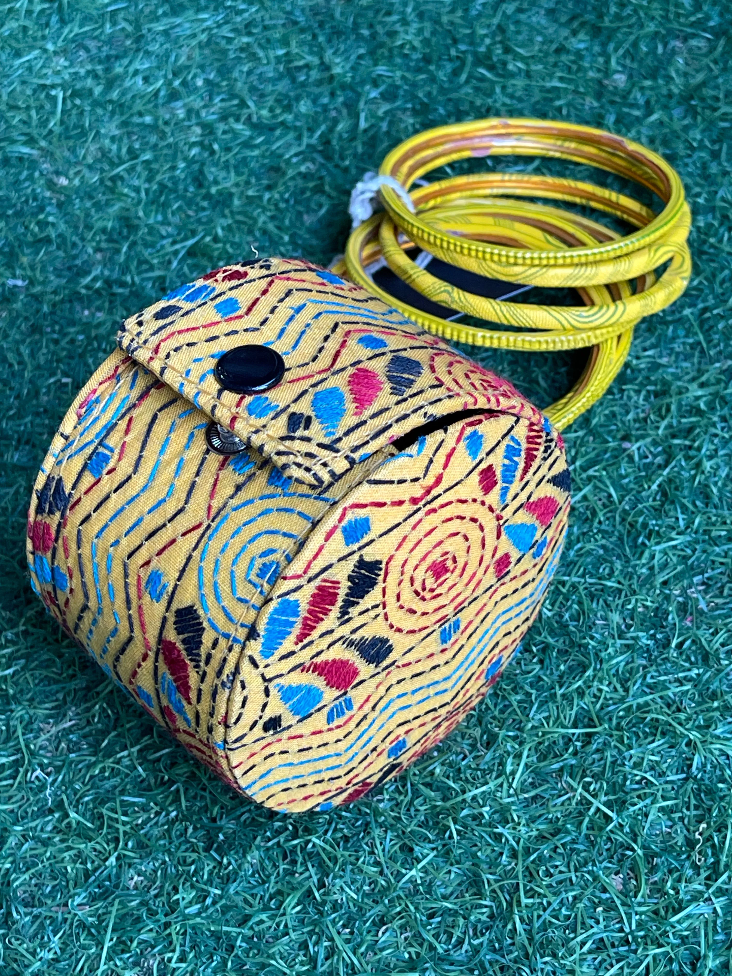 Bangle box with kantha hand embroidery