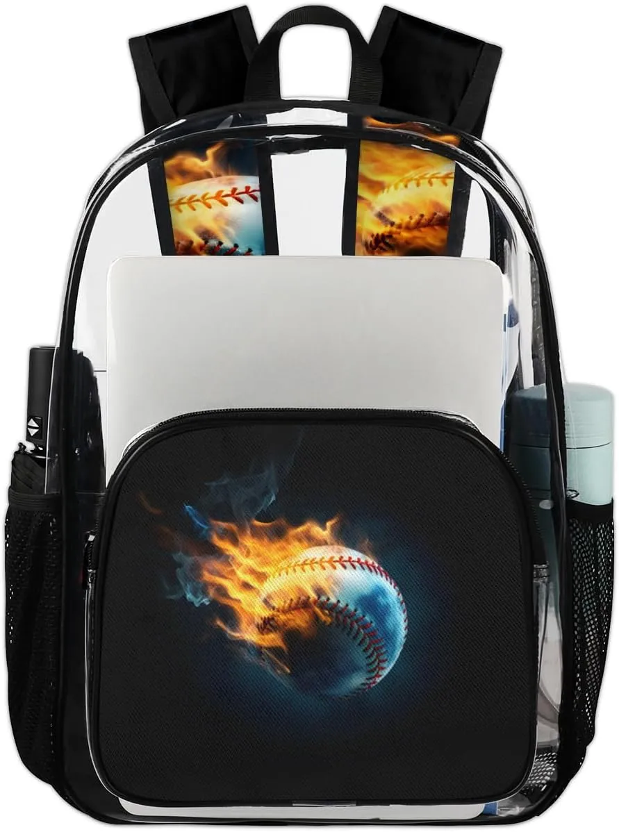 Baseball Heavy Duty Clear Backpack Sport Baseball Large See Through Backpacks PVC Transparent Backpack Clear Bag for Women Men Security Stadium Work Travel Events Concert
