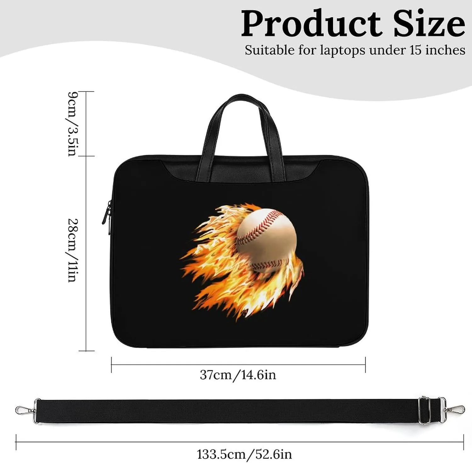 Baseball on Fire Leather Bag Laptop Case Slim Water Resistant Computer Bags with Handle Briefcase for Work
