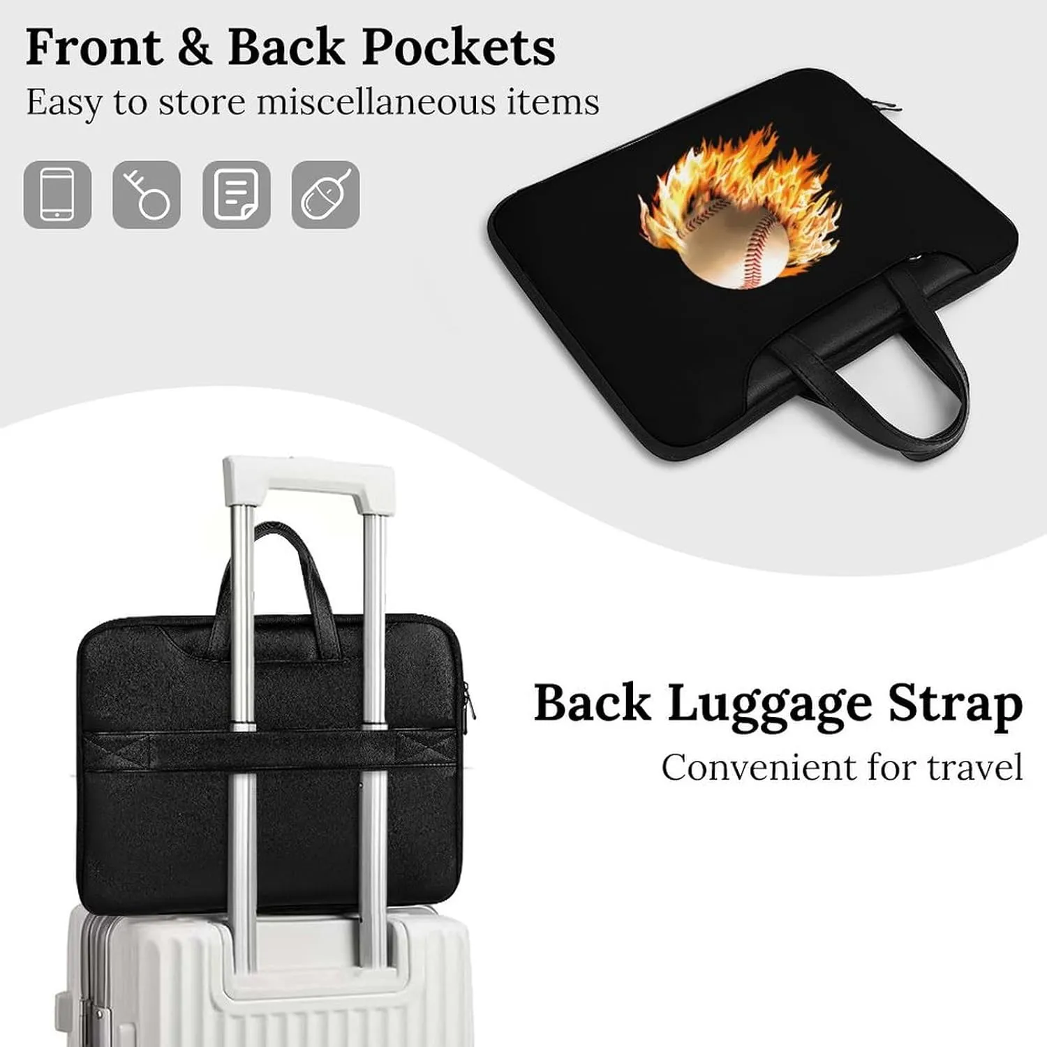 Baseball on Fire Leather Bag Laptop Case Slim Water Resistant Computer Bags with Handle Briefcase for Work