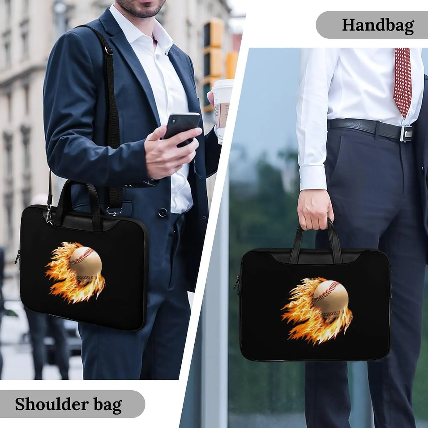 Baseball on Fire Leather Bag Laptop Case Slim Water Resistant Computer Bags with Handle Briefcase for Work