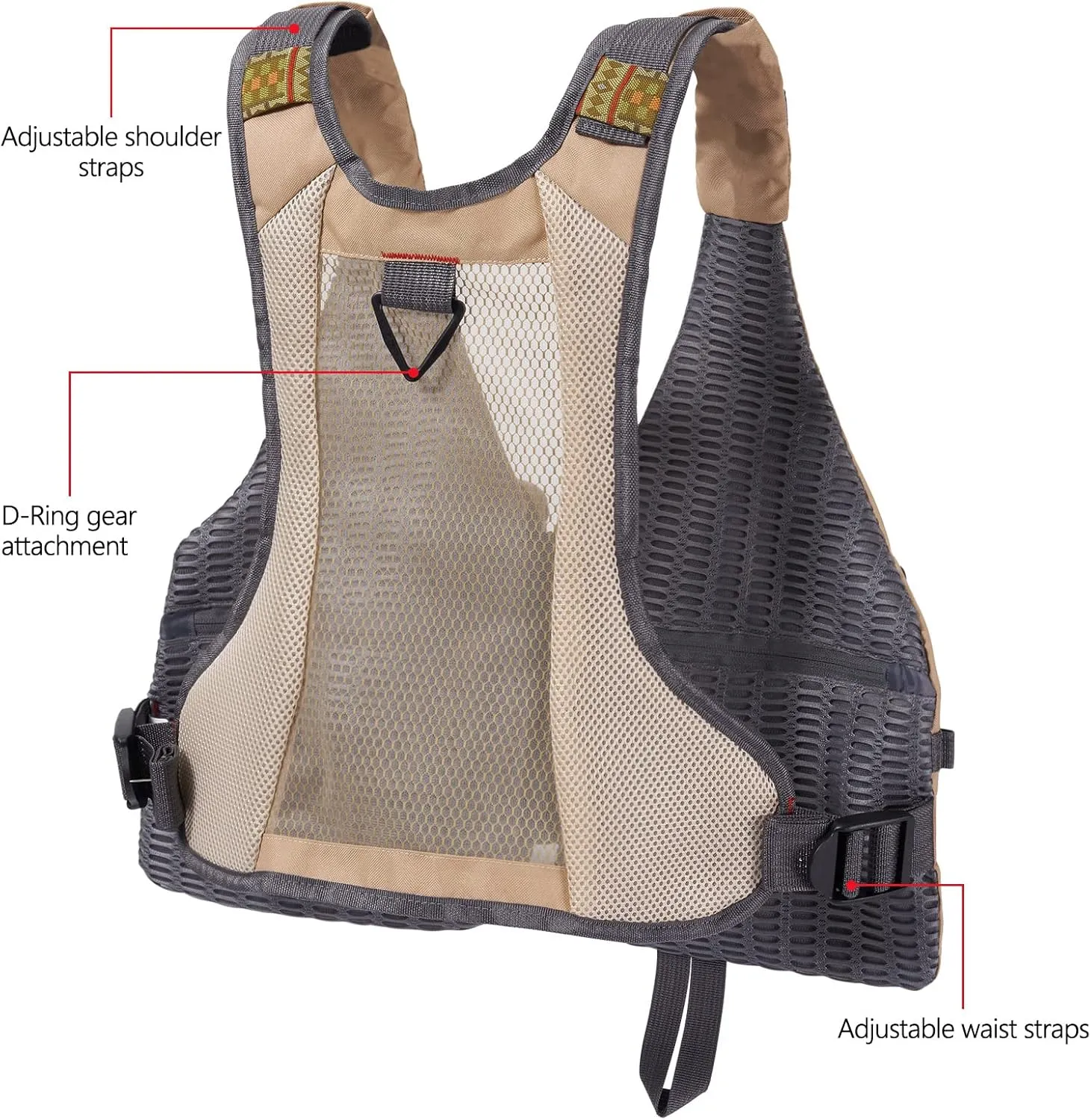 BASSDASH Fly Fishing Vest with Pockets Adjustable Size for Men Women Bass Trout Fishing FV12