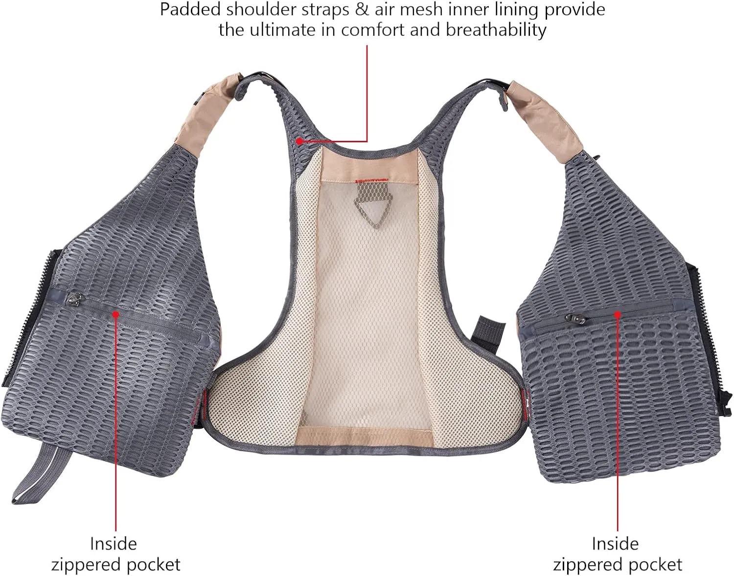 BASSDASH Fly Fishing Vest with Pockets Adjustable Size for Men Women Bass Trout Fishing FV12