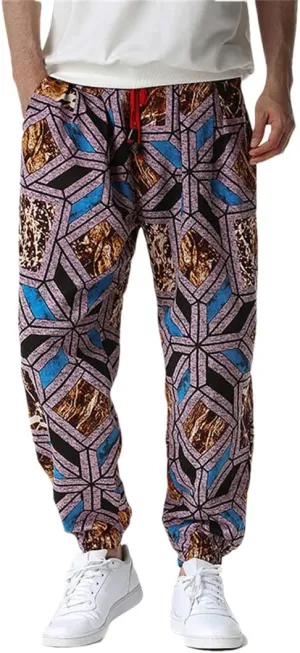 Bciopll Mens Nation Print Cotton Linen Joggers Pants Hip Hop Harem Trousers