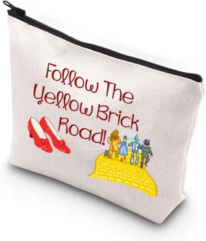 BDPWSS Follow The Yellow Brick Road Makeup Bag For Daughter Graduation Gifts Ruby Fans Gift Book Nerd Gift Ruby Red Slippers Cosmetic Bag (Follow yellow brick road)