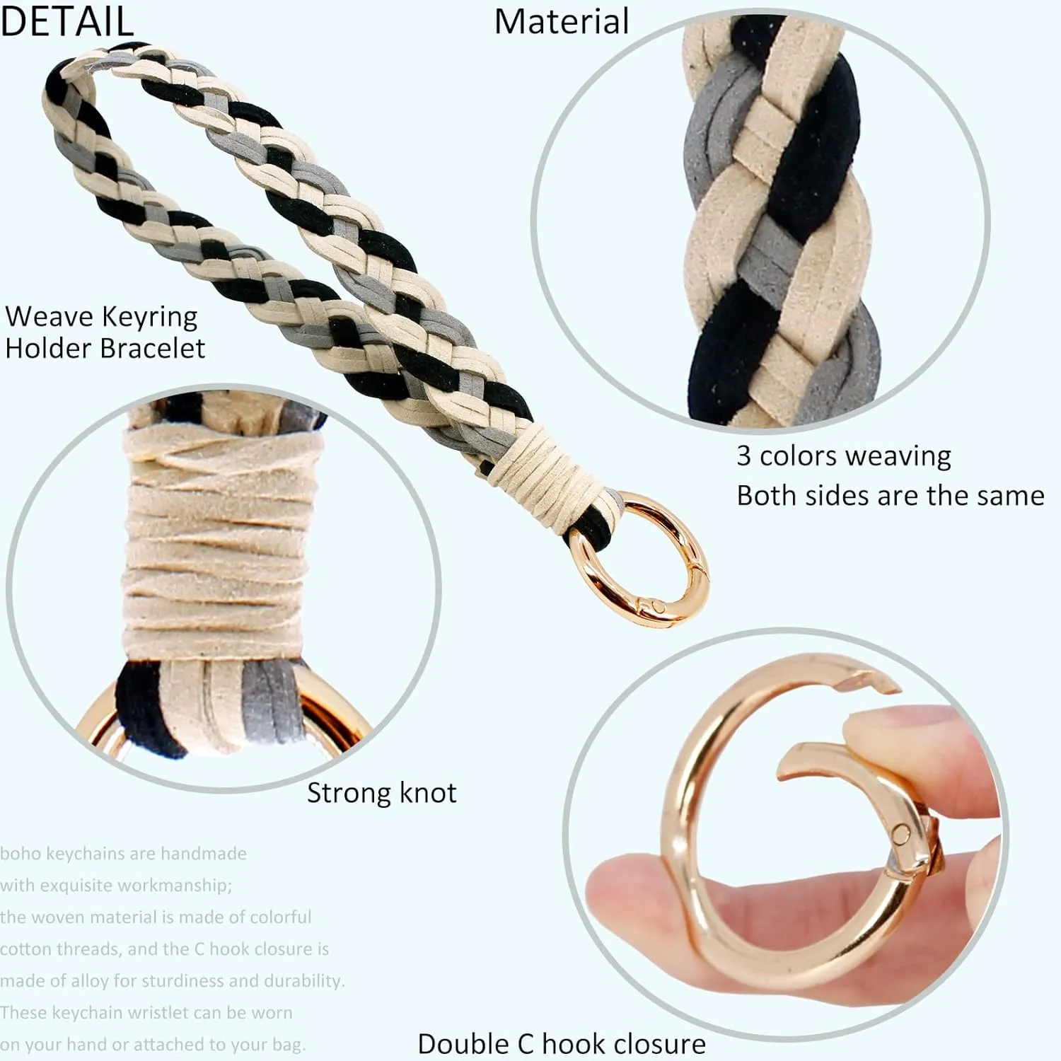 BIHRTC PU Wristlet Keychain Wallet Holder Handmade Wristband Bracelet