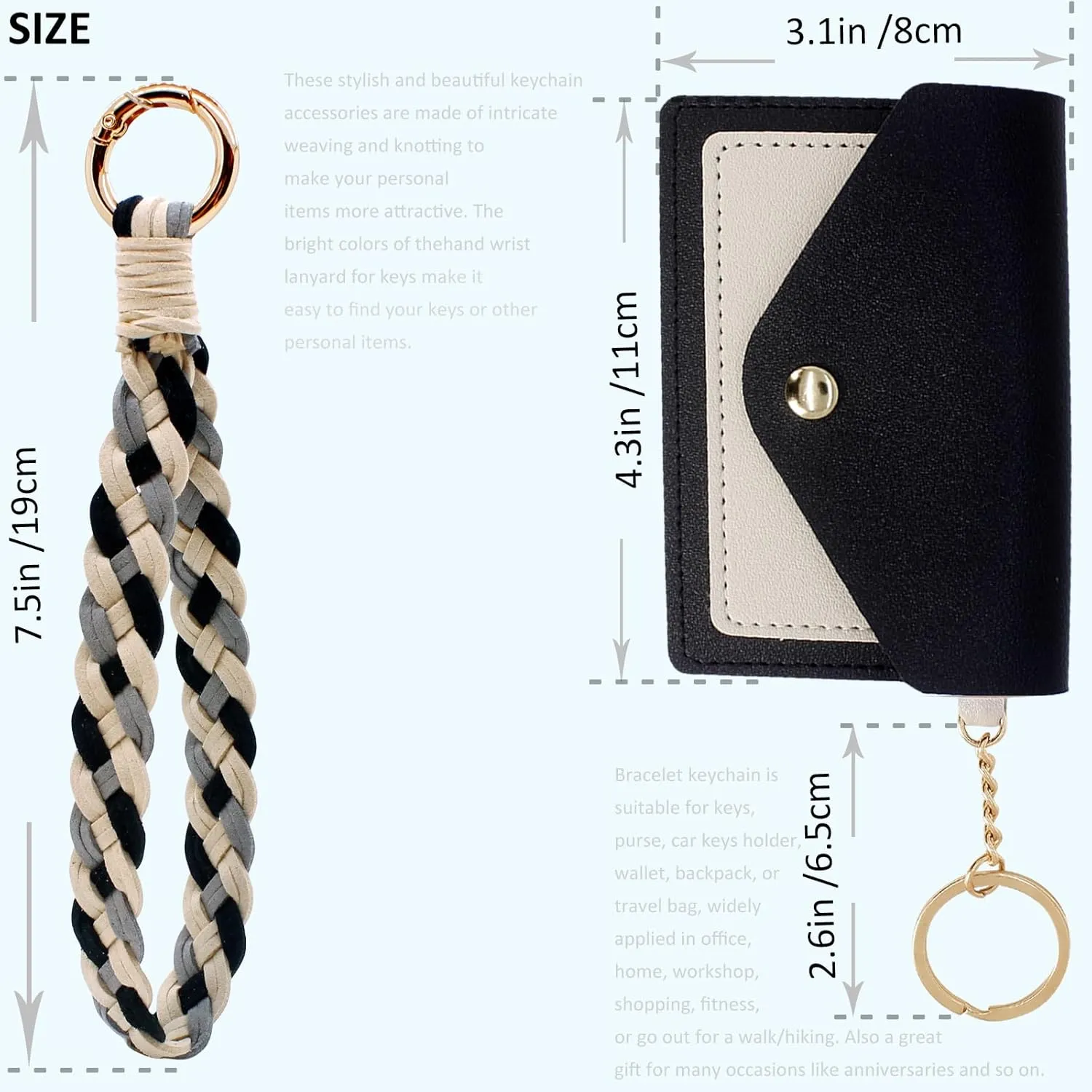 BIHRTC PU Wristlet Keychain Wallet Holder Handmade Wristband Bracelet