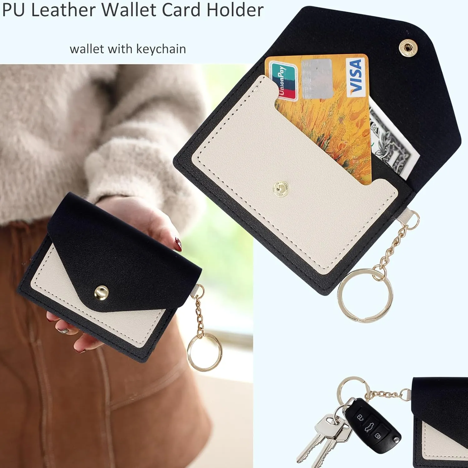 BIHRTC PU Wristlet Keychain Wallet Holder Handmade Wristband Bracelet