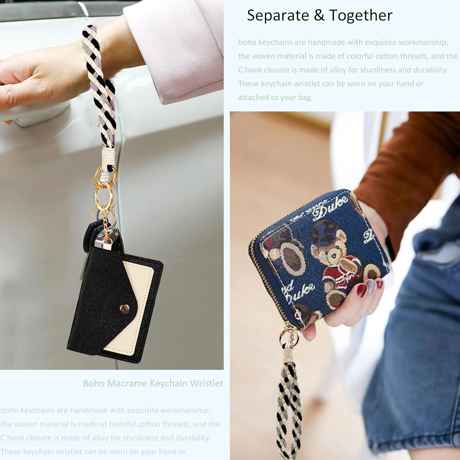 BIHRTC PU Wristlet Keychain Wallet Holder Handmade Wristband Bracelet