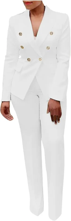 Blazer Sets Women 2 Piece Outfits Business Casual Double Breasted Suit Jackets High Waisted Pants Office Outfits