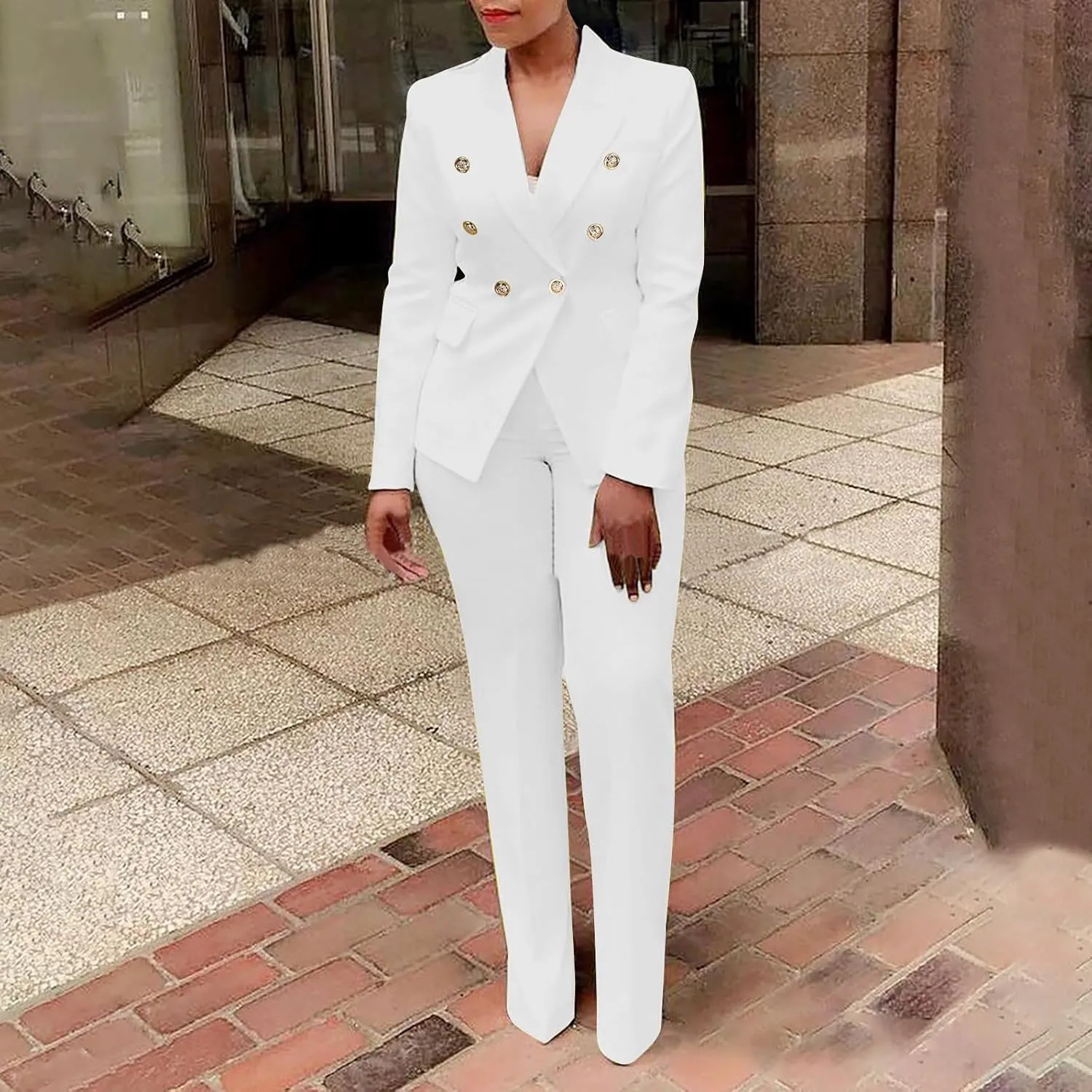 Blazer Sets Women 2 Piece Outfits Business Casual Double Breasted Suit Jackets High Waisted Pants Office Outfits