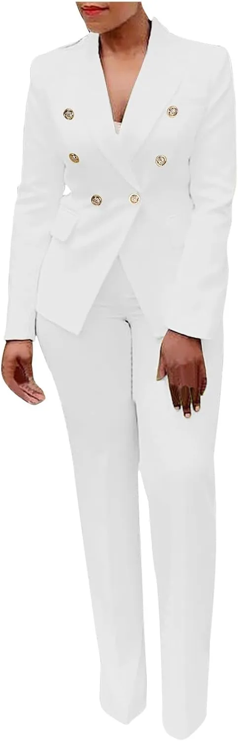 Blazer Sets Women 2 Piece Outfits Business Casual Double Breasted Suit Jackets High Waisted Pants Office Outfits