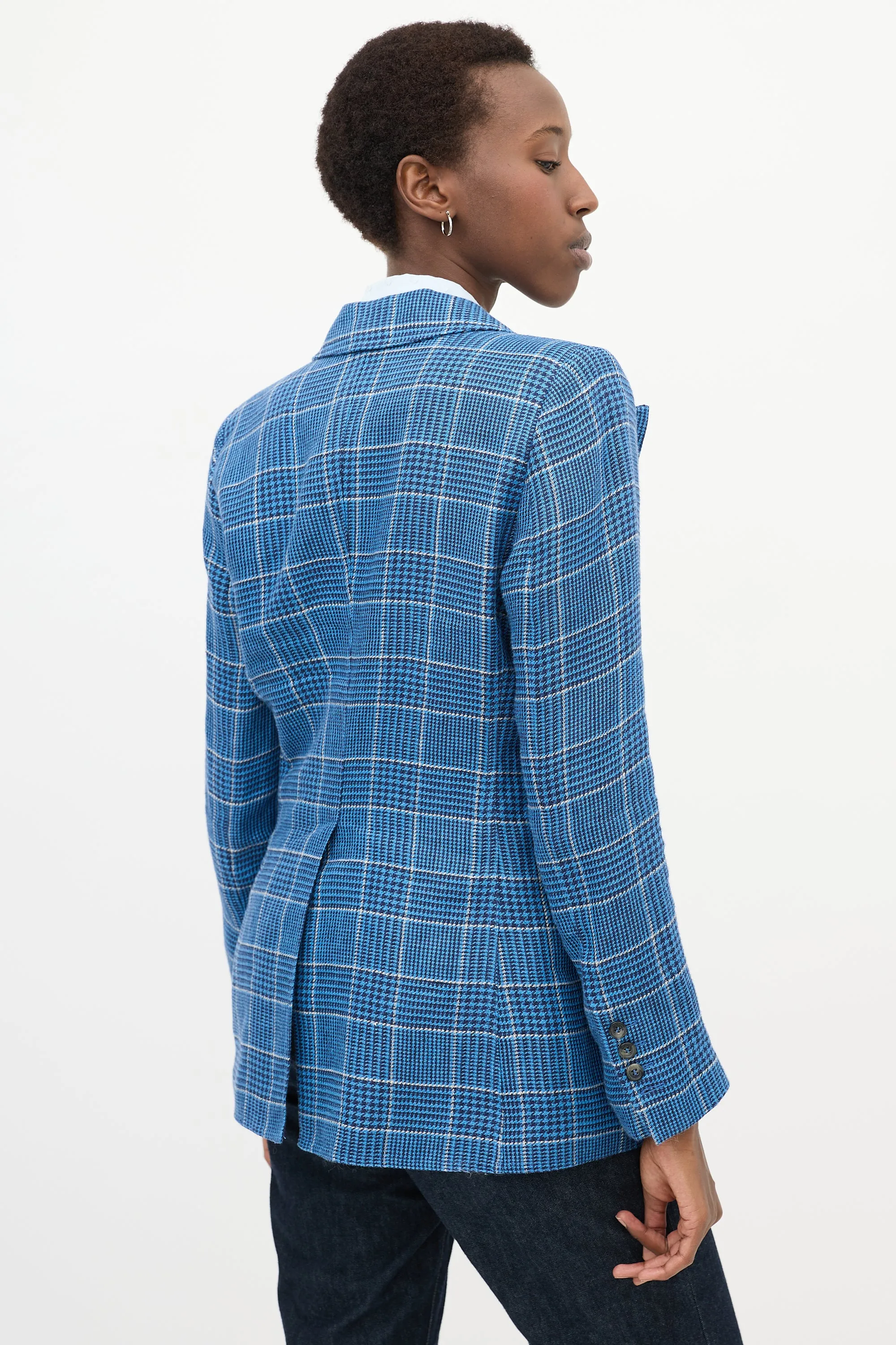 Blue & White Linen Plaid Blazer