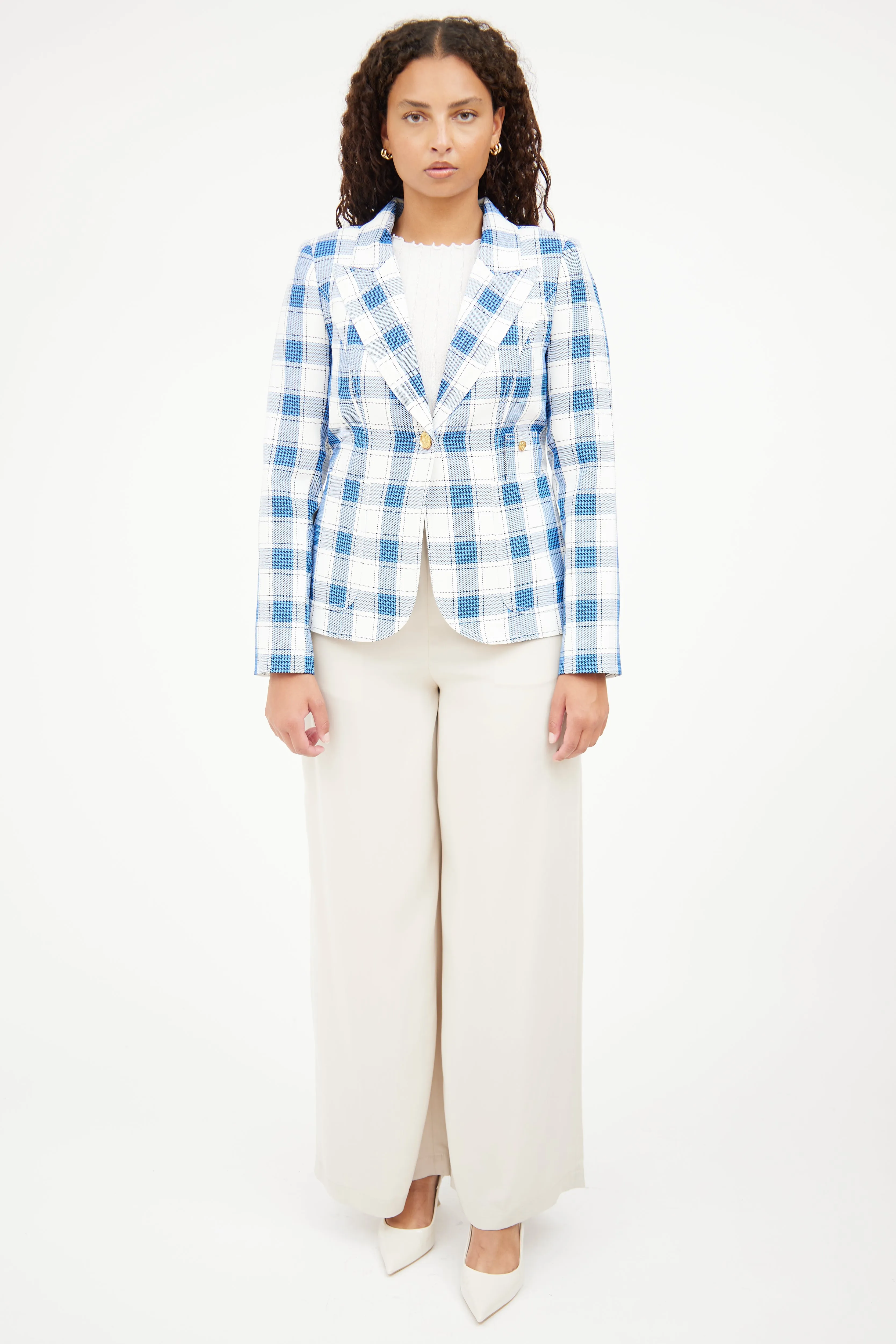 Blue & White Long Sleeve Blazer