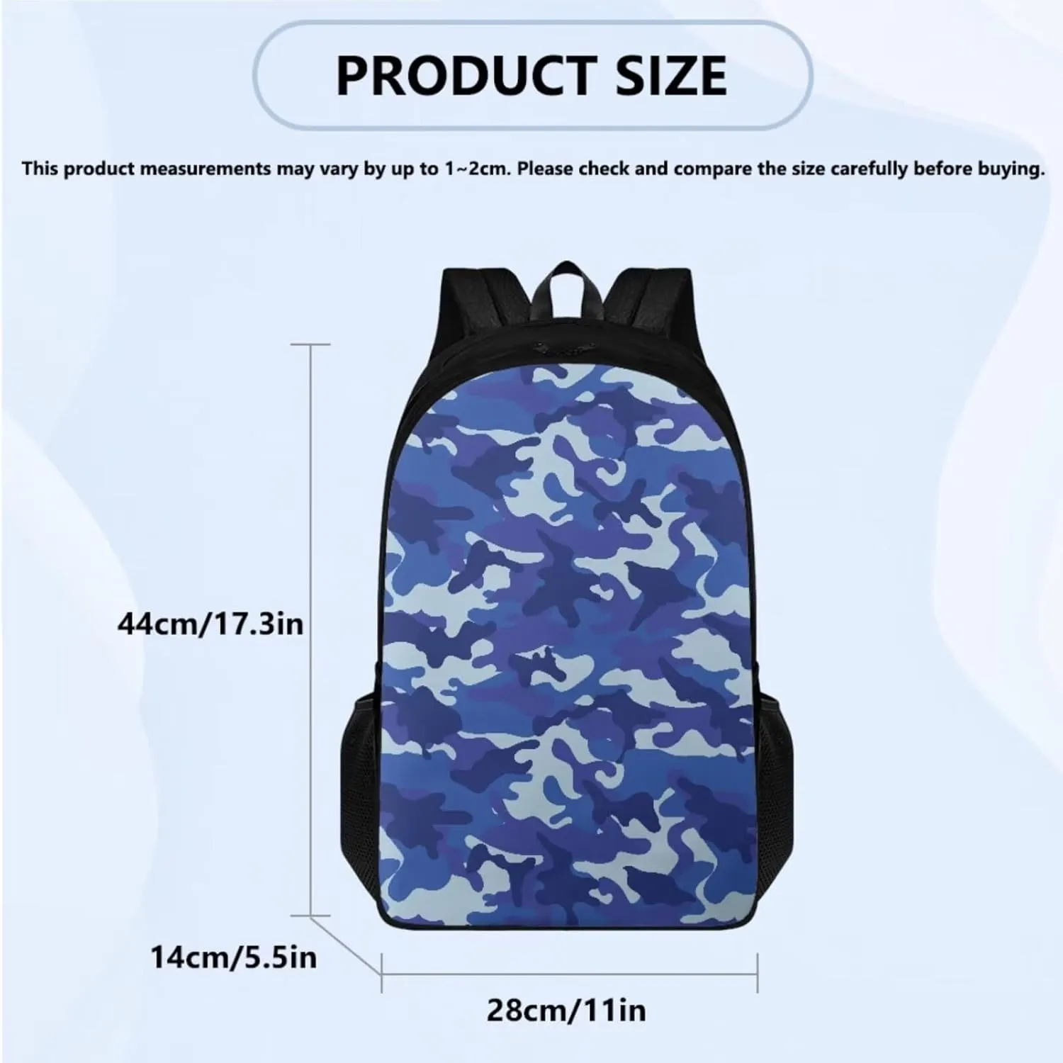Blue Camouflage 3 Pcs Backpacks Set Lightweight School Backpack Kids Boys 2nd Grade Student Bookbag and Lunch Box Pencil Case Cool School Bag for Preschool Primary Elementary