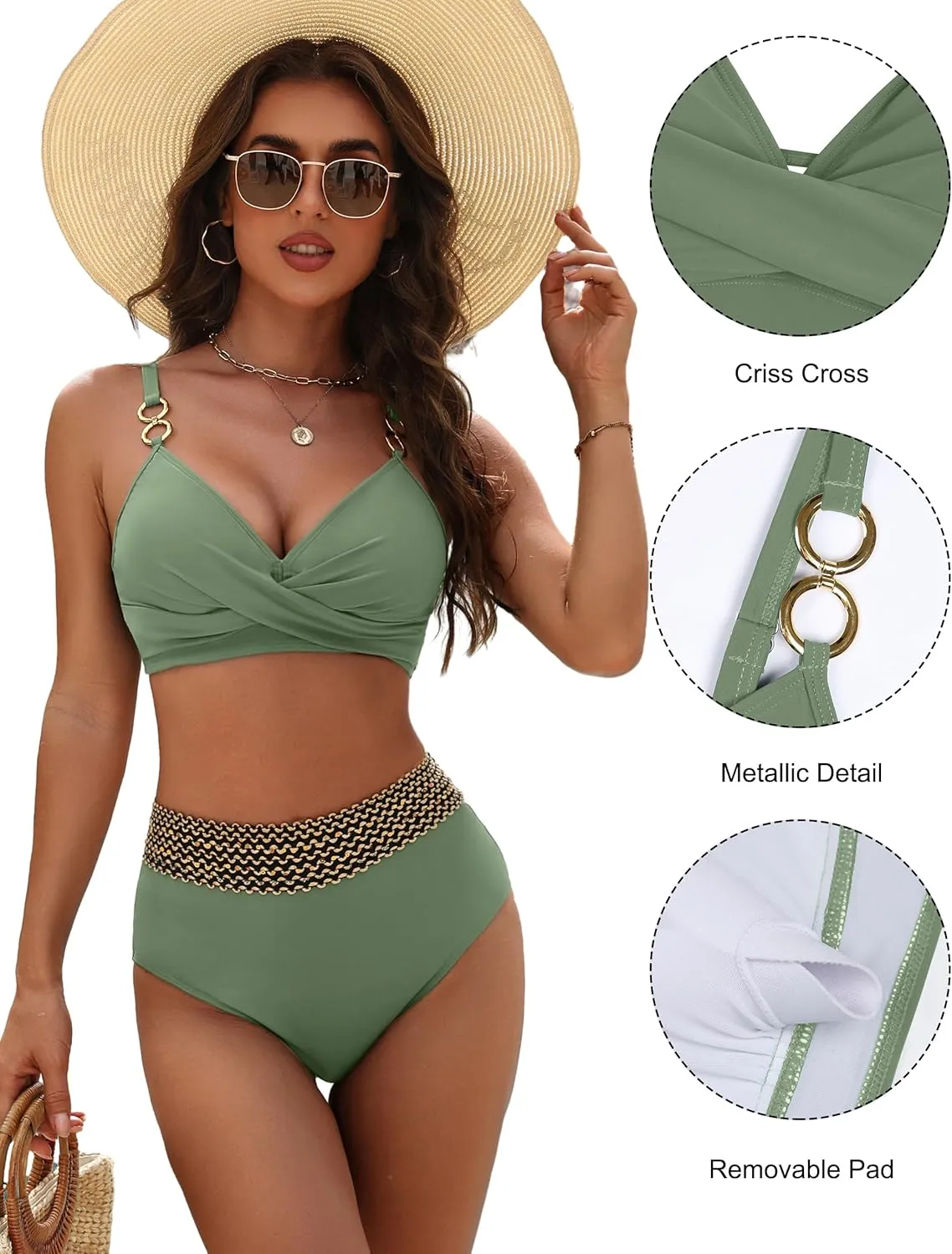 BMJL Womens High Waisted Bikini Sets Tummy Control Swimsuits 2025 Two Piece Modily Bathing Suits
