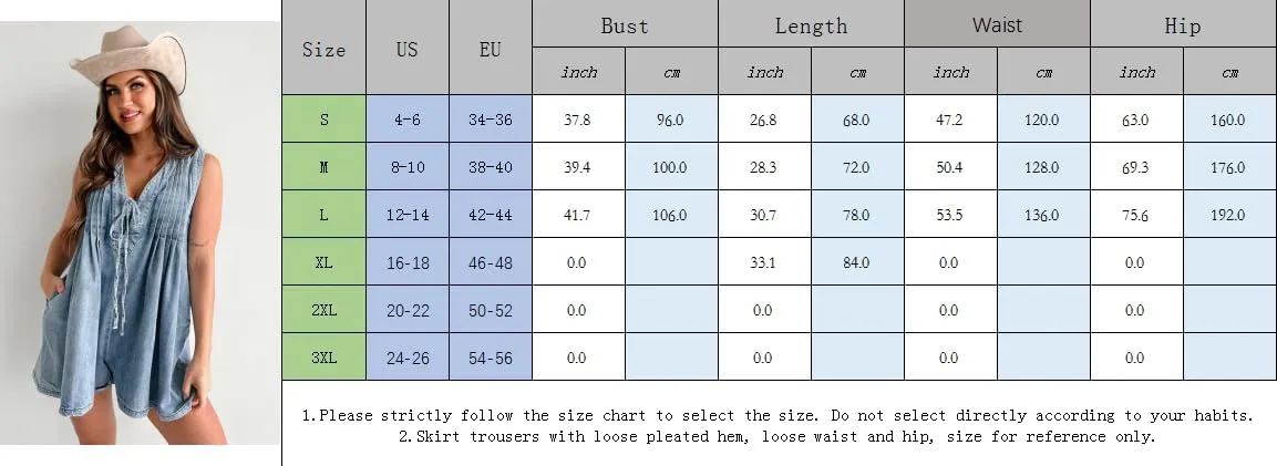 Bowanadacles Women Summer Sleeveless Shorts Denim Jumpsuit Loose Tie Up Pleated Romper Casual Deep V Neck One Piece Outfits