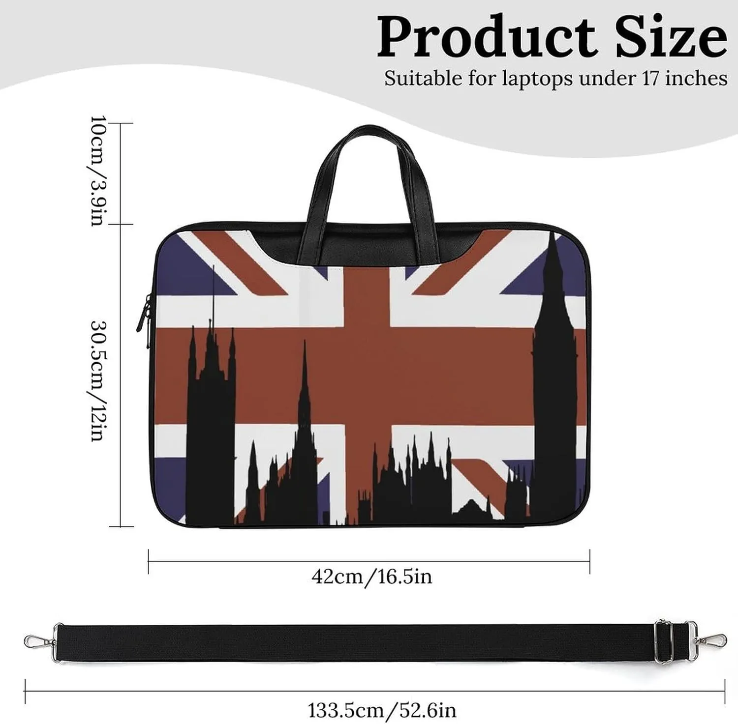 British Flag Building Silhouette Leather Bag Laptop Case Slim Water Resistant Computer Bags with Handle Briefcase for Work