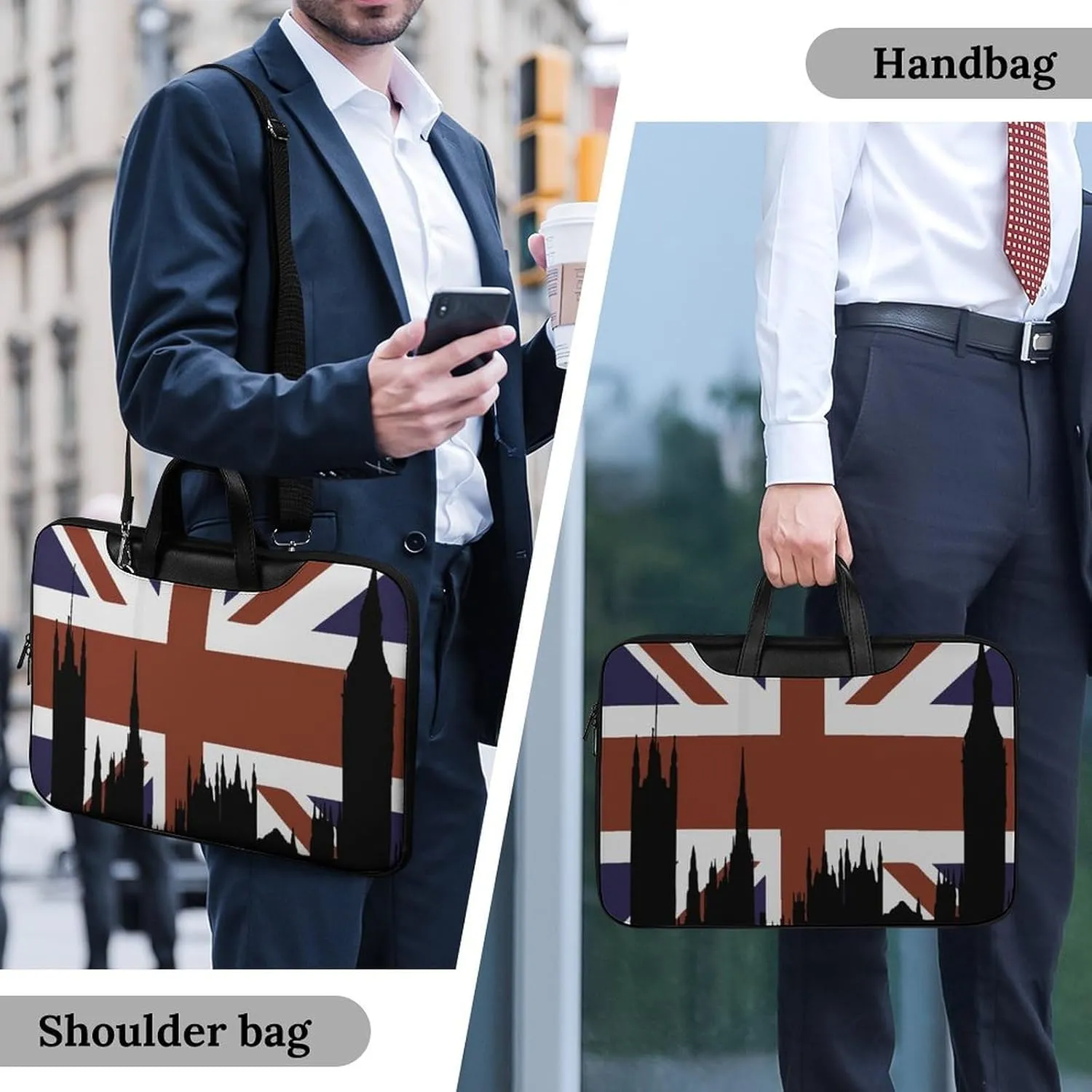 British Flag Building Silhouette Leather Bag Laptop Case Slim Water Resistant Computer Bags with Handle Briefcase for Work