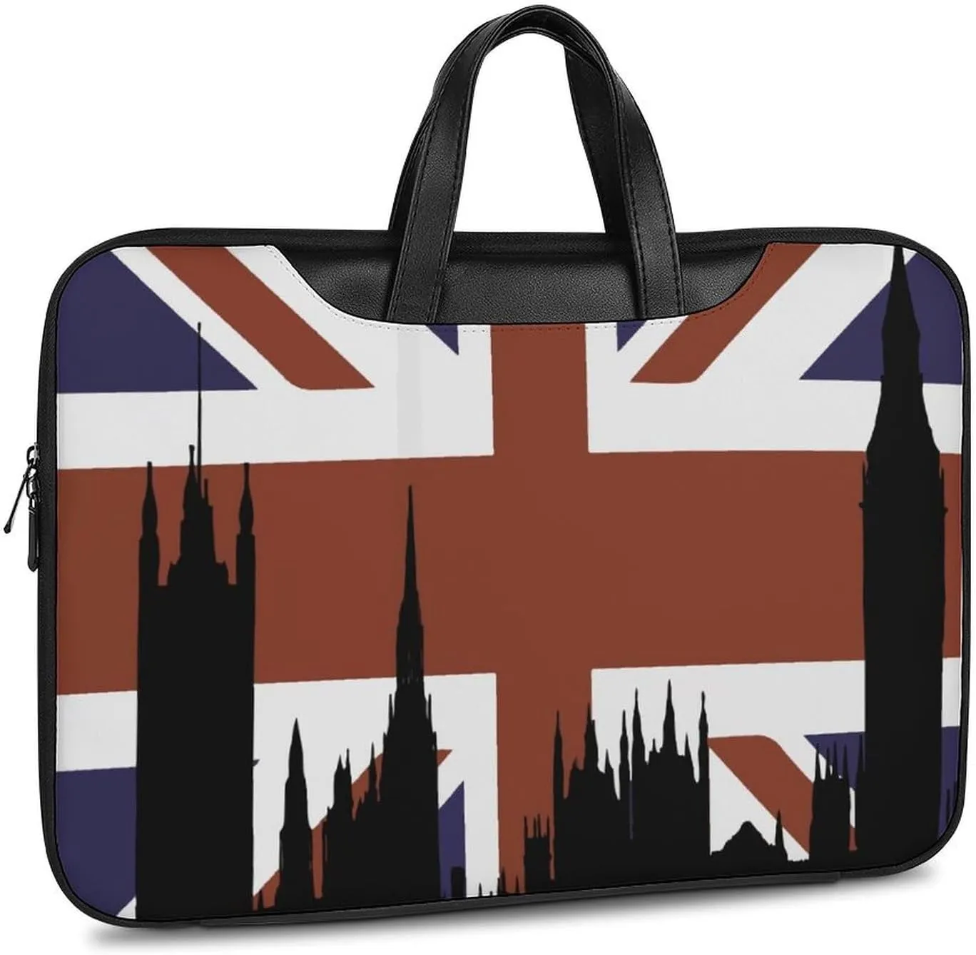 British Flag Building Silhouette Leather Bag Laptop Case Slim Water Resistant Computer Bags with Handle Briefcase for Work
