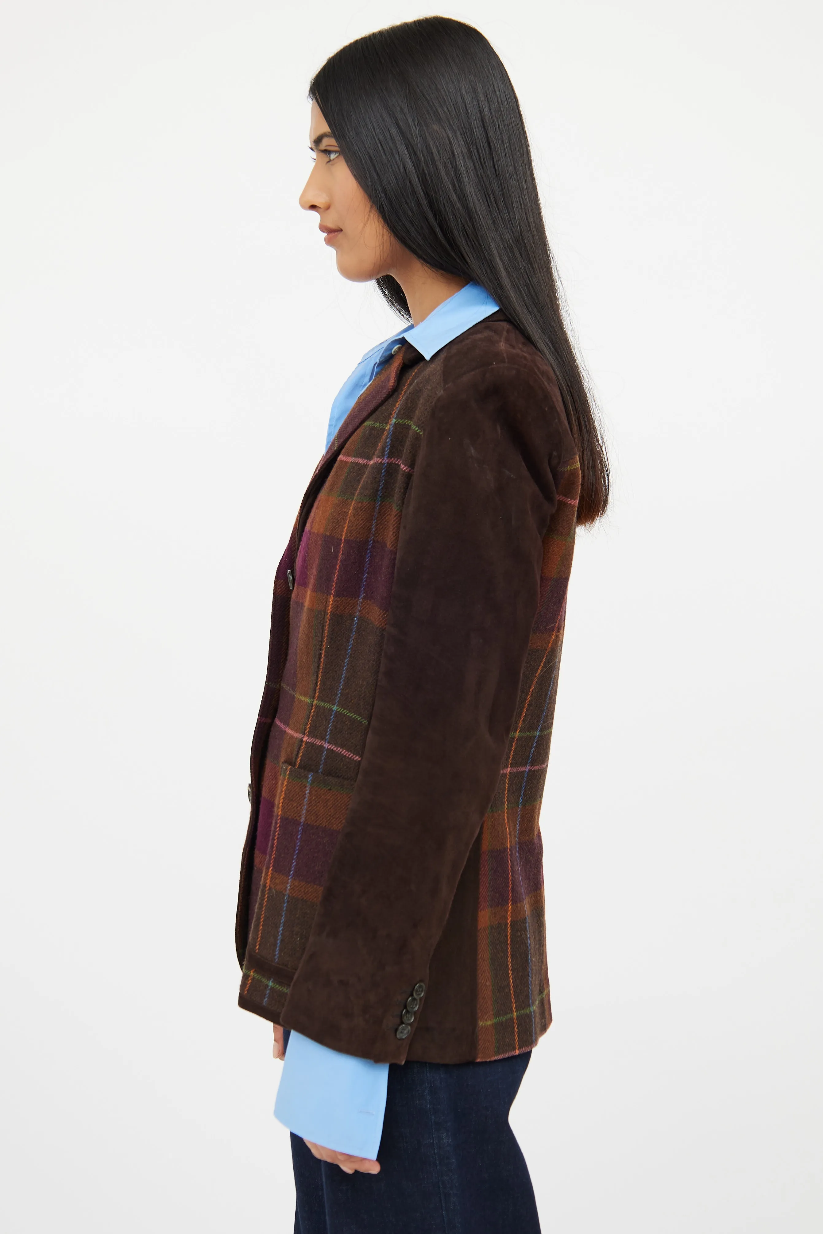 Brown Multi Colour Wool Blend Blazer