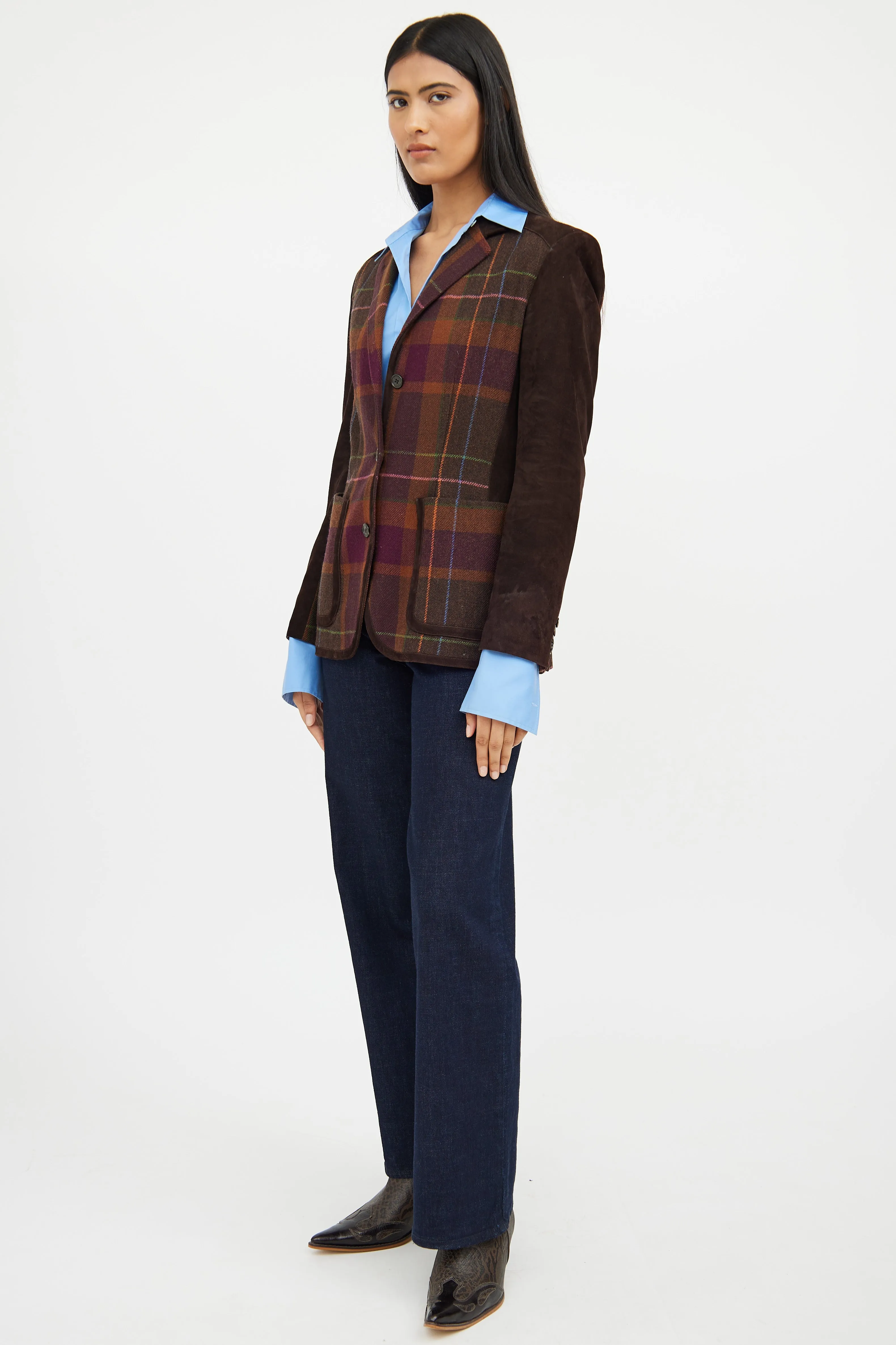 Brown Multi Colour Wool Blend Blazer