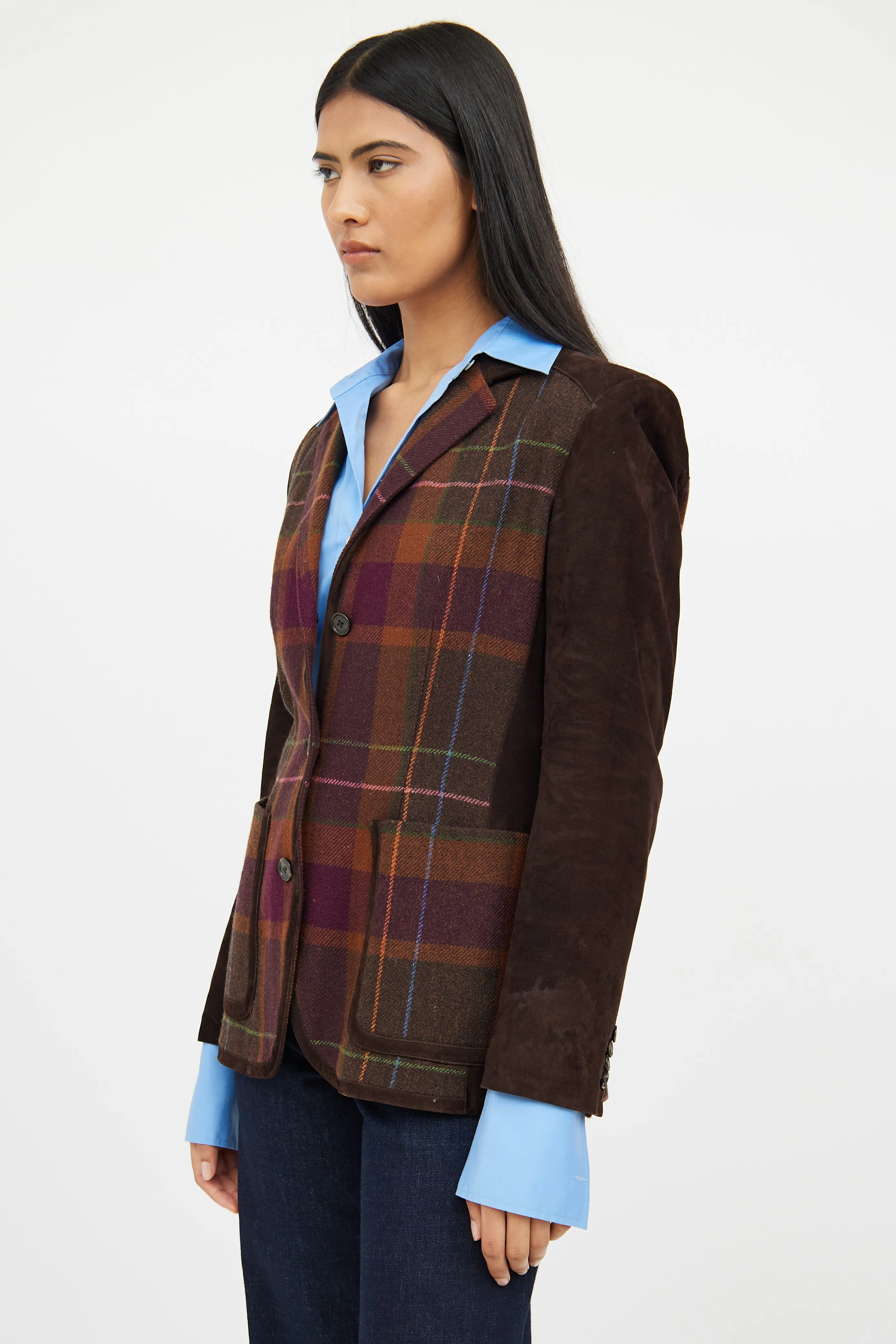 Brown Multi Colour Wool Blend Blazer