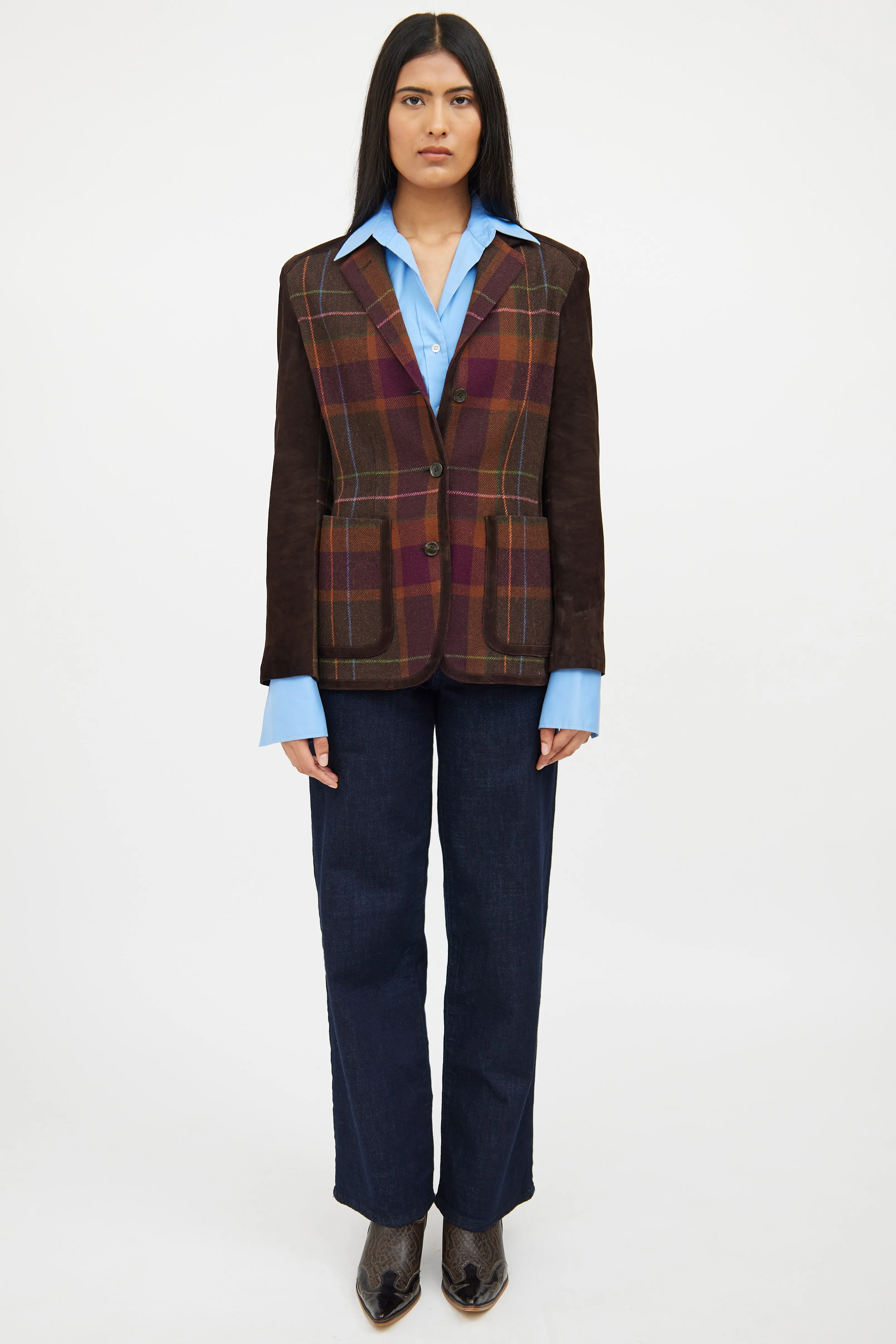 Brown Multi Colour Wool Blend Blazer