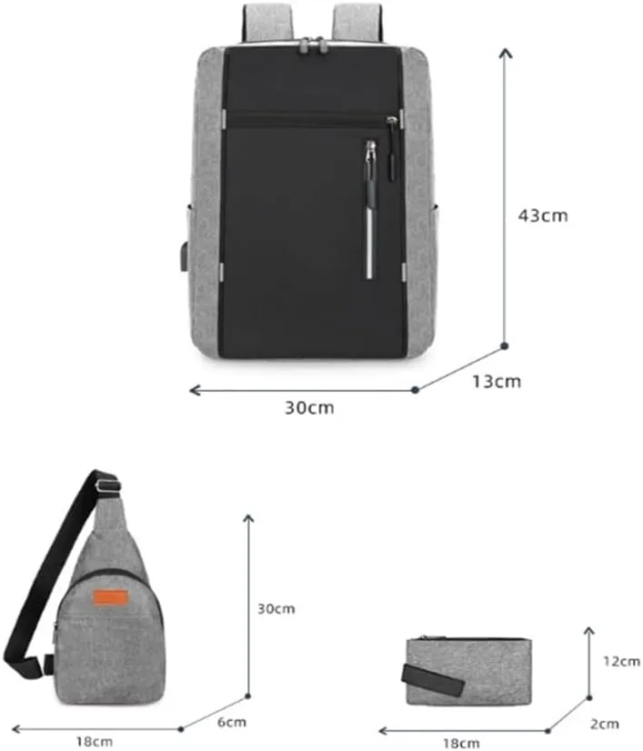 Casual Laptop Backpack 3 Piece Shoulder Bag Business Oxford Cloth Computer Backpacks(Black)