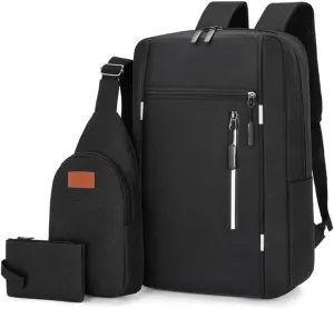 Casual Laptop Backpack 3 Piece Shoulder Bag Business Oxford Cloth Computer Backpacks(Black)