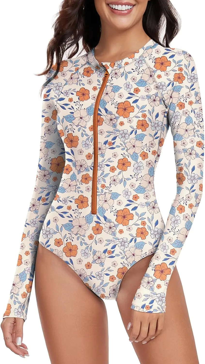 Century Star Long Sleeve Swimsuits for Women Teen Girls Bathing Suit Rash Guard Surfing Modest One Piece High Neck Swimwear