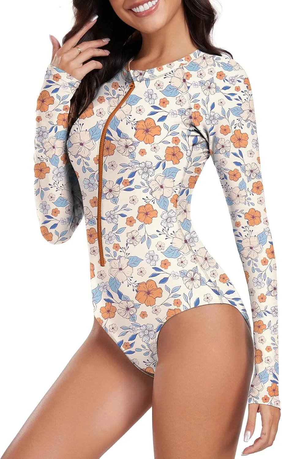 Century Star Long Sleeve Swimsuits for Women Teen Girls Bathing Suit Rash Guard Surfing Modest One Piece High Neck Swimwear