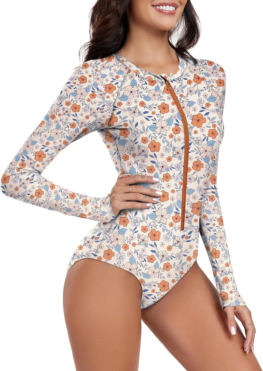 Century Star Long Sleeve Swimsuits for Women Teen Girls Bathing Suit Rash Guard Surfing Modest One Piece High Neck Swimwear