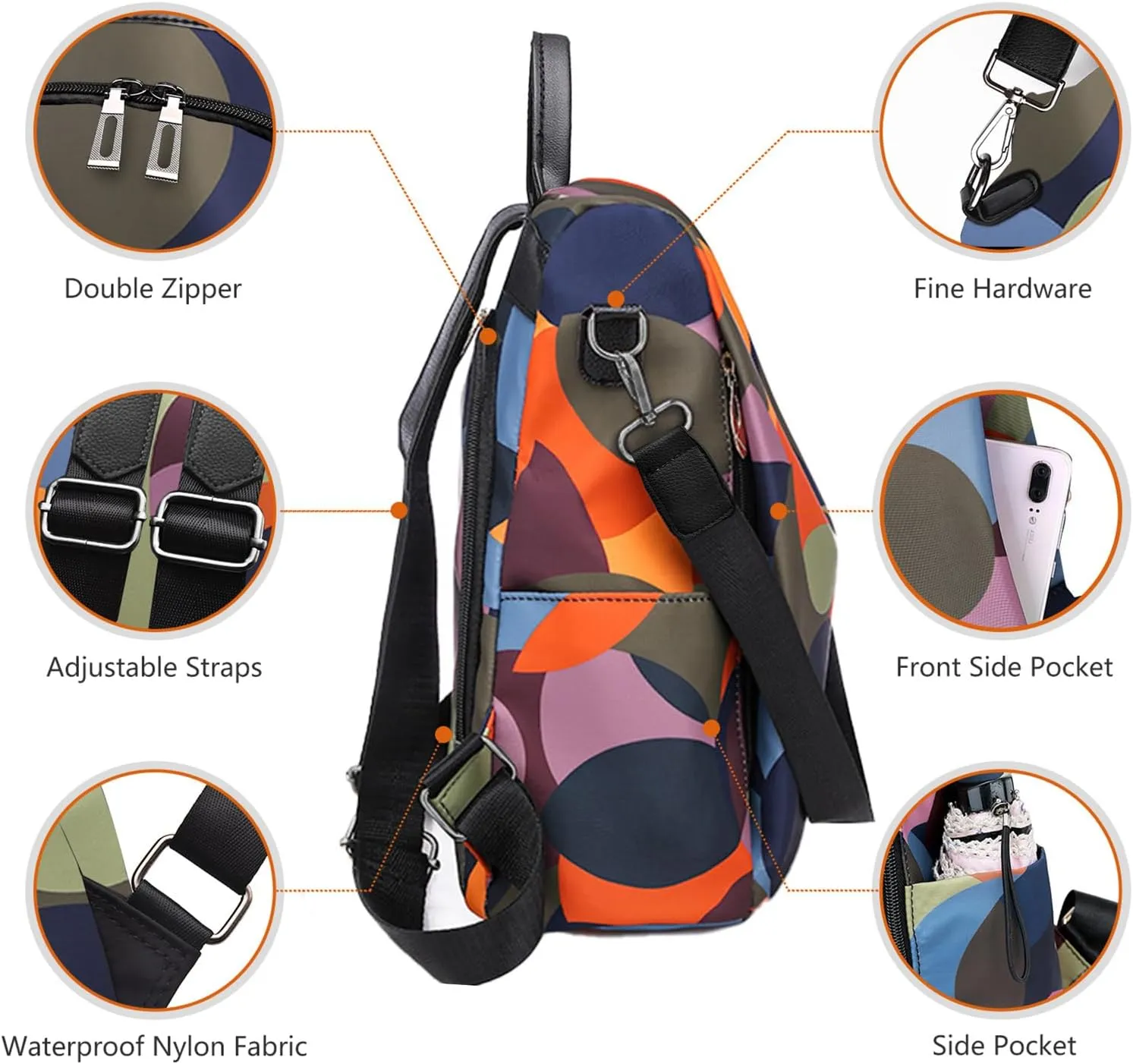 CHARMORE Women Backpack Purse Waterproof Nylon Anti-theft Rucksack Shoulder Bags