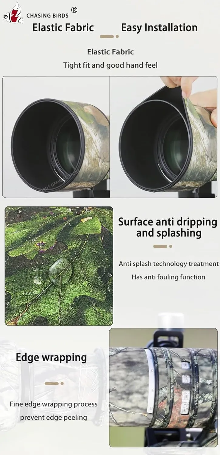 CHASING BIRDS Camouflage Waterproof Lens Coat for Nikon Z 400mm f/2.8 TC VR S Rainproof Lens Protective Cover (Brown Grid)