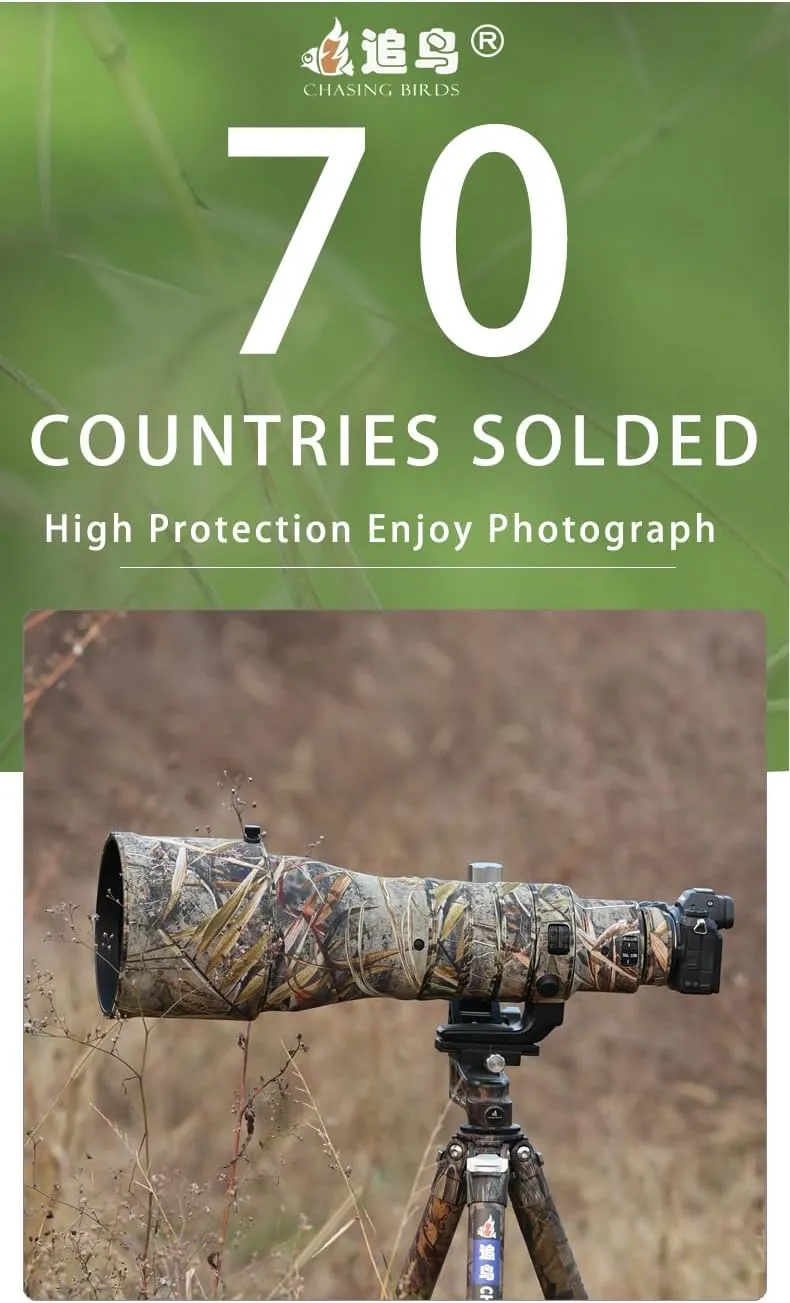 CHASING BIRDS Camouflage Waterproof Lens Coat for Nikon Z 400mm f/2.8 TC VR S Rainproof Lens Protective Cover (Brown Grid)