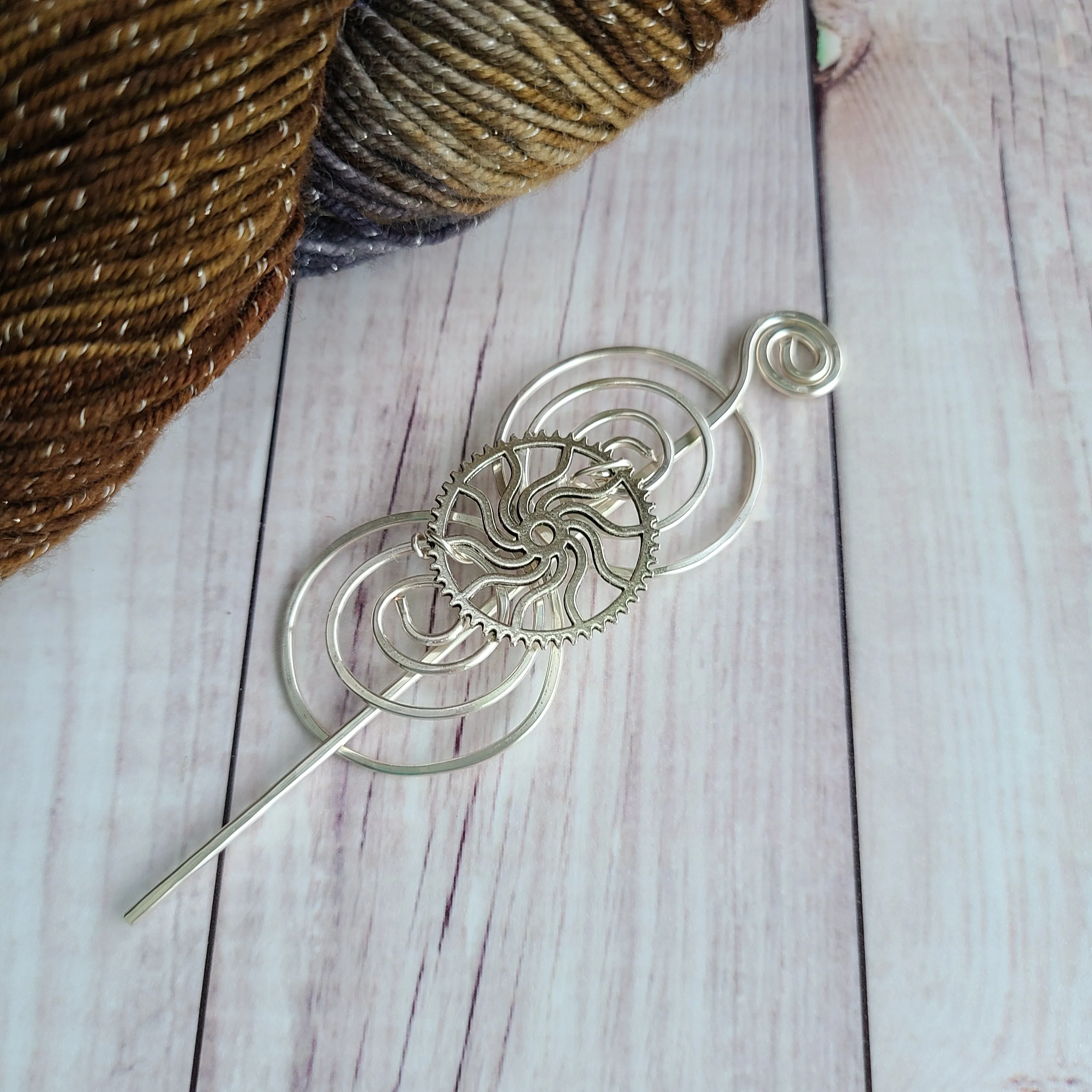 Clearance - Steampunk Gear Shawl Pin - Charmed Silver