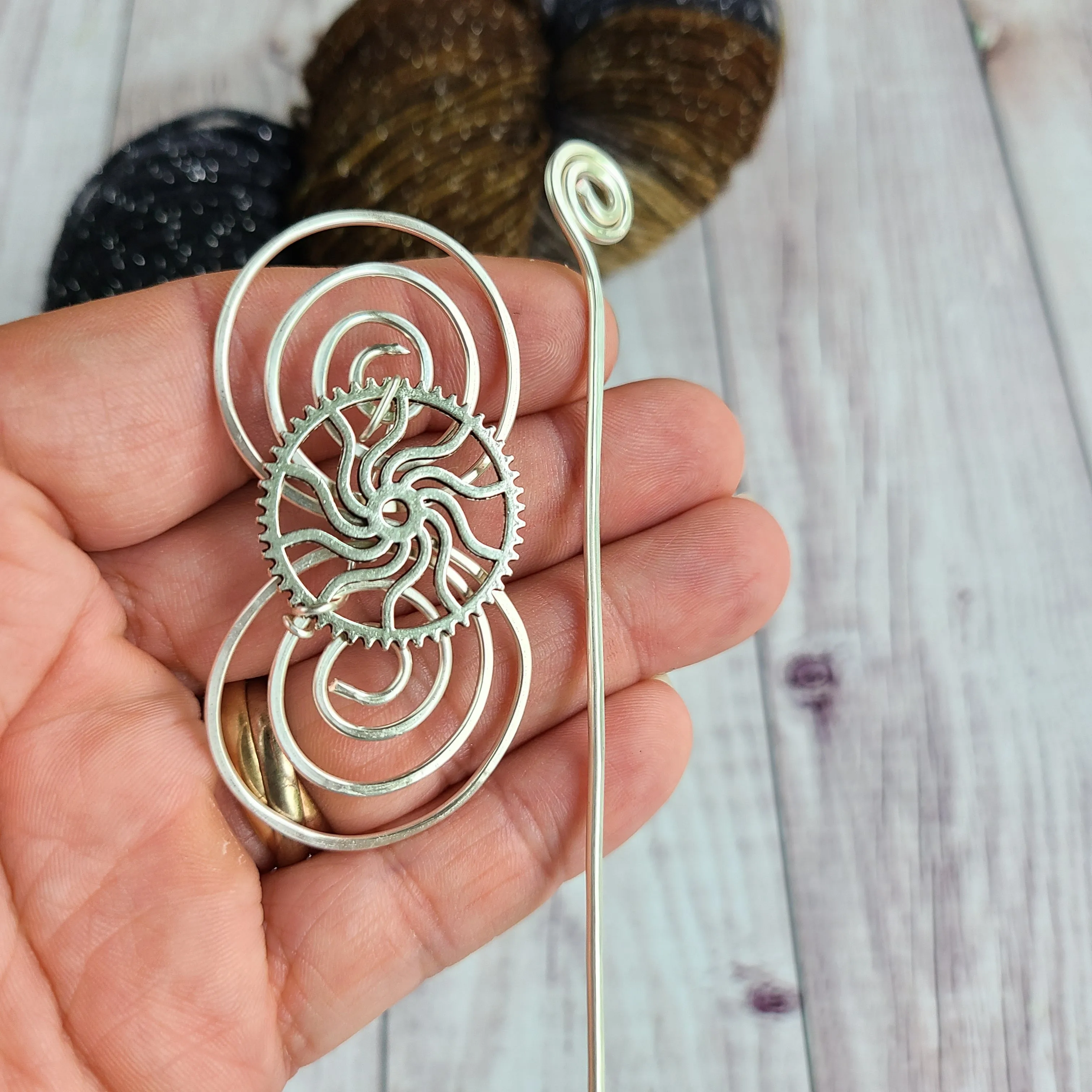 Clearance - Steampunk Gear Shawl Pin - Charmed Silver