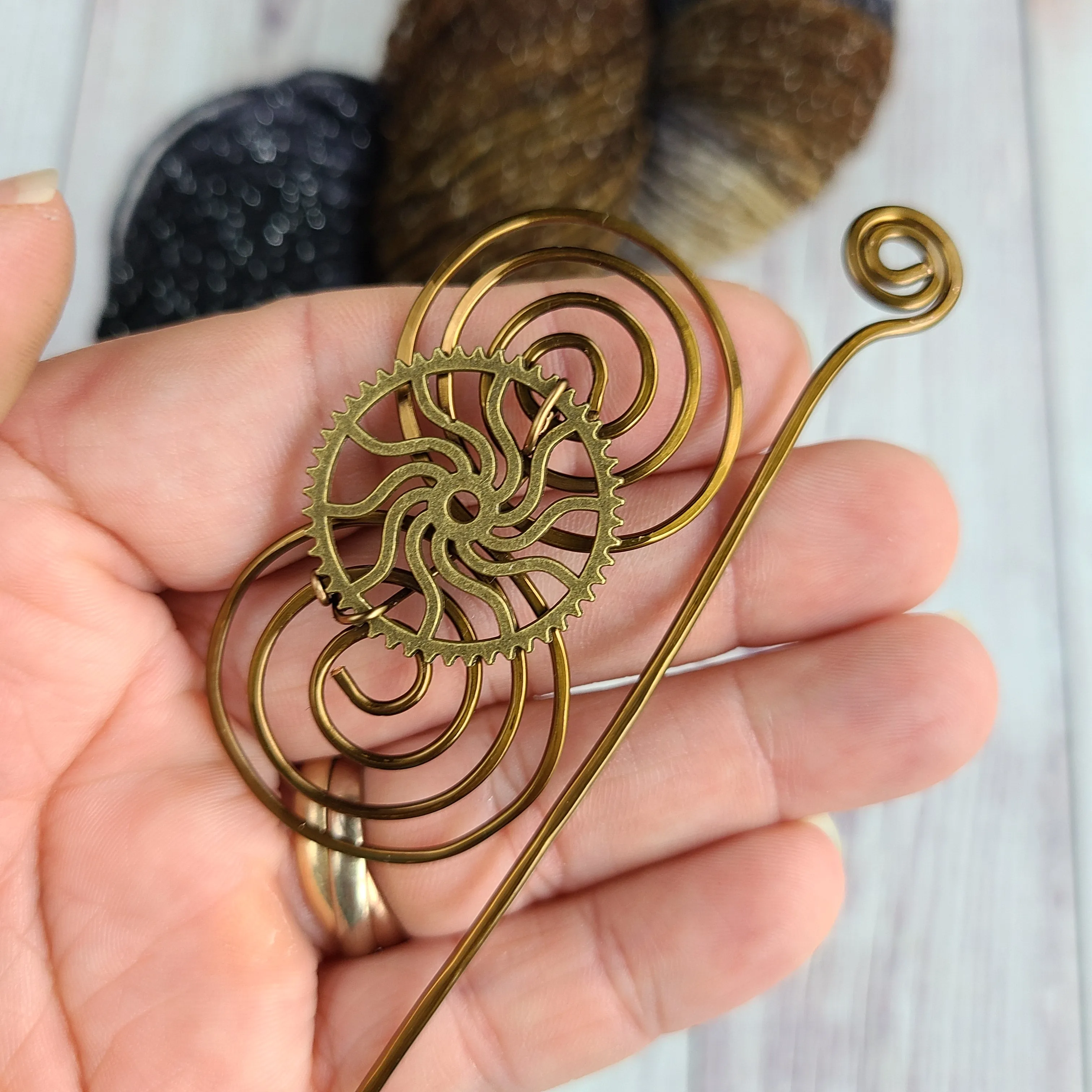 Clearance - Steampunk Gear Shawl Pin - Charmed Vintage Bronze