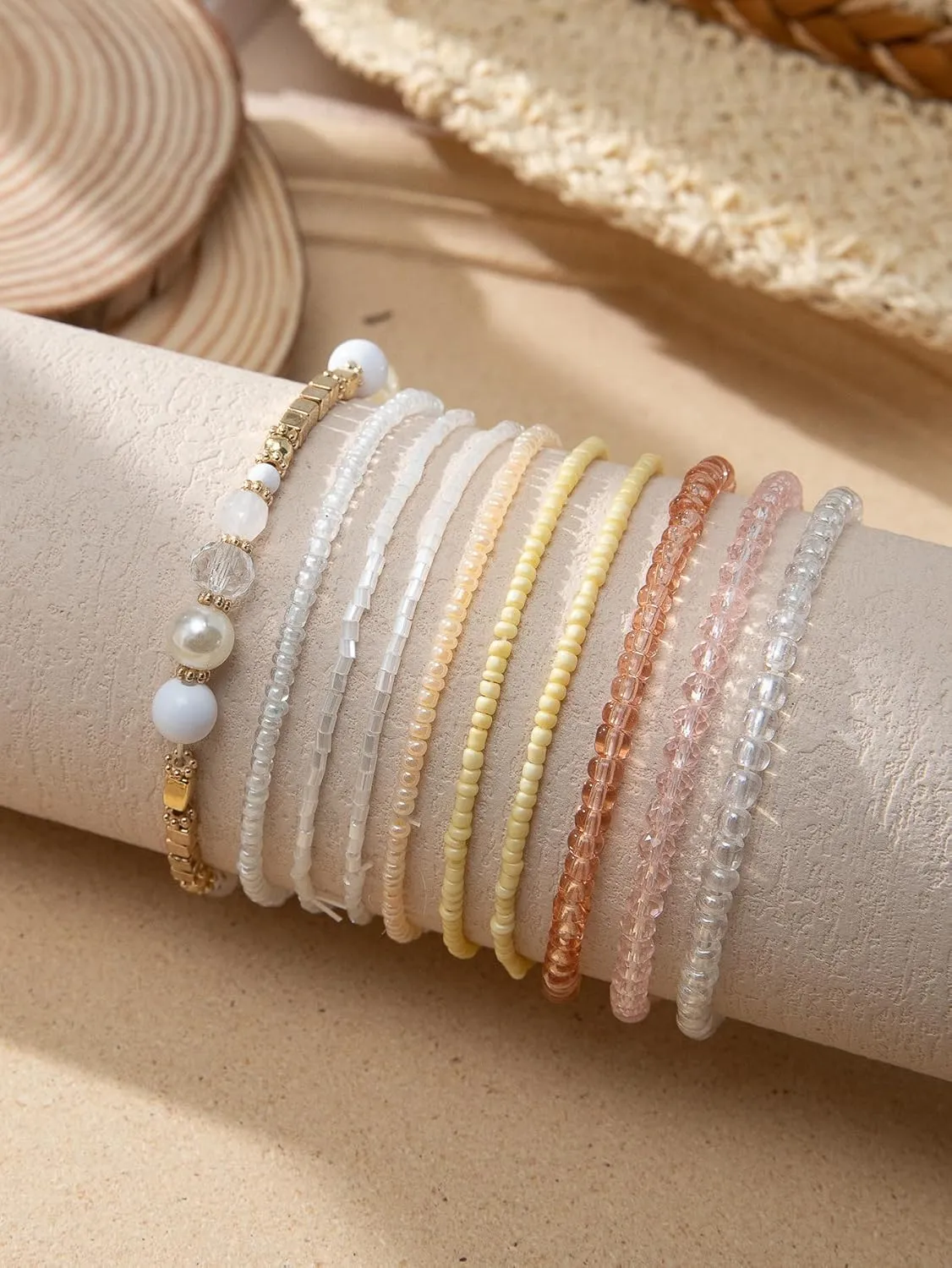 COLORFUL BLING Bohemian Crystal Beaded Bracelets Set Multilayer Stackable Bracelets Boho Charms Stretch Bracelet Handmade Multicolor Crystal Beaded Bangles Strand Bracelet Set