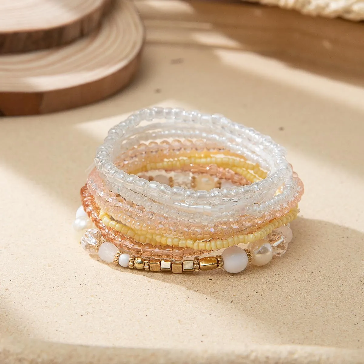 COLORFUL BLING Bohemian Crystal Beaded Bracelets Set Multilayer Stackable Bracelets Boho Charms Stretch Bracelet Handmade Multicolor Crystal Beaded Bangles Strand Bracelet Set