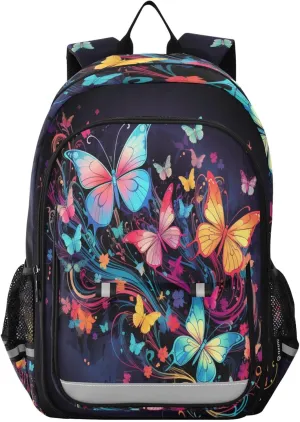 Colorful Music Notes Butterflies Backpack Kids School Bag Lightweight Laptop Backpack Elementary Capacity Student Bookbags for Travel Daypack with Reflective Stripes