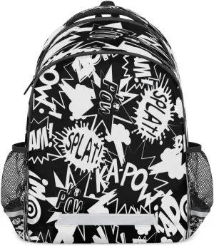 Comic Book Words Pattern Laptop Backpack Lightweight College Backpack with Reflective Strip for Men Women Adult Casual Travel Hiking Gym Work Daypack
